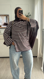 T-Shirt Oversize rayé | Bleu -Choco