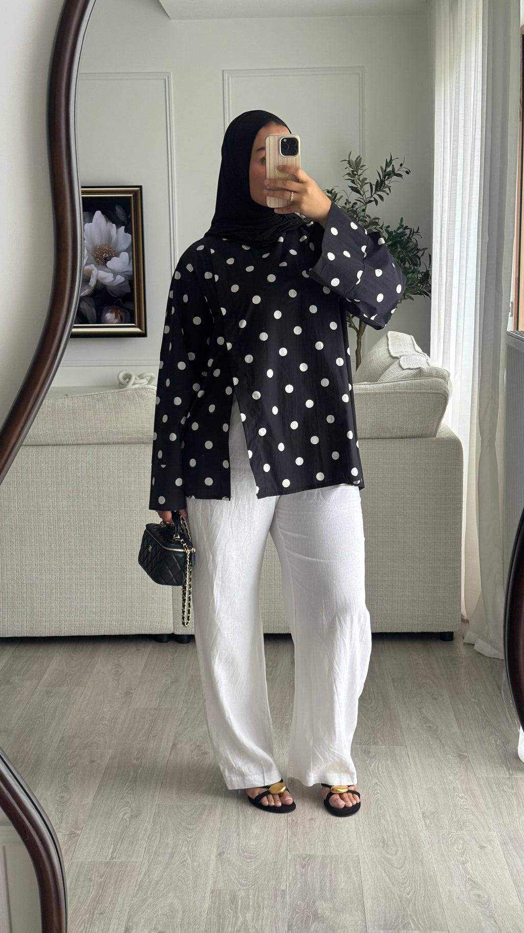 Blouse fentes | Noir à pois