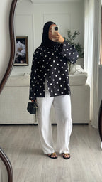Blouse fentes | Noir à pois