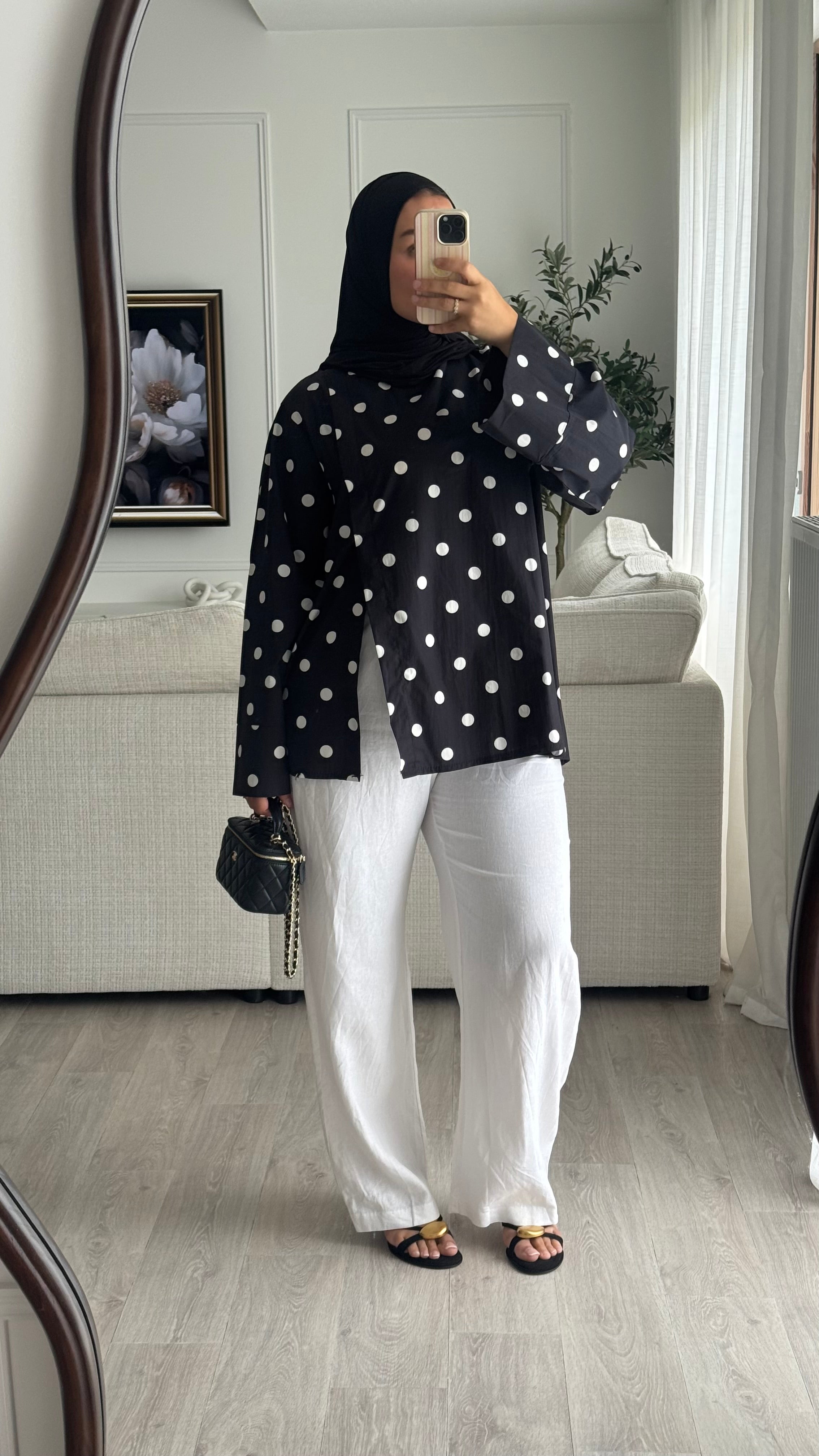 Blouse fentes | Noir à pois