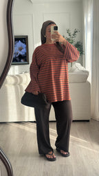 T-shirt Oversize rayée| Brik - Marron