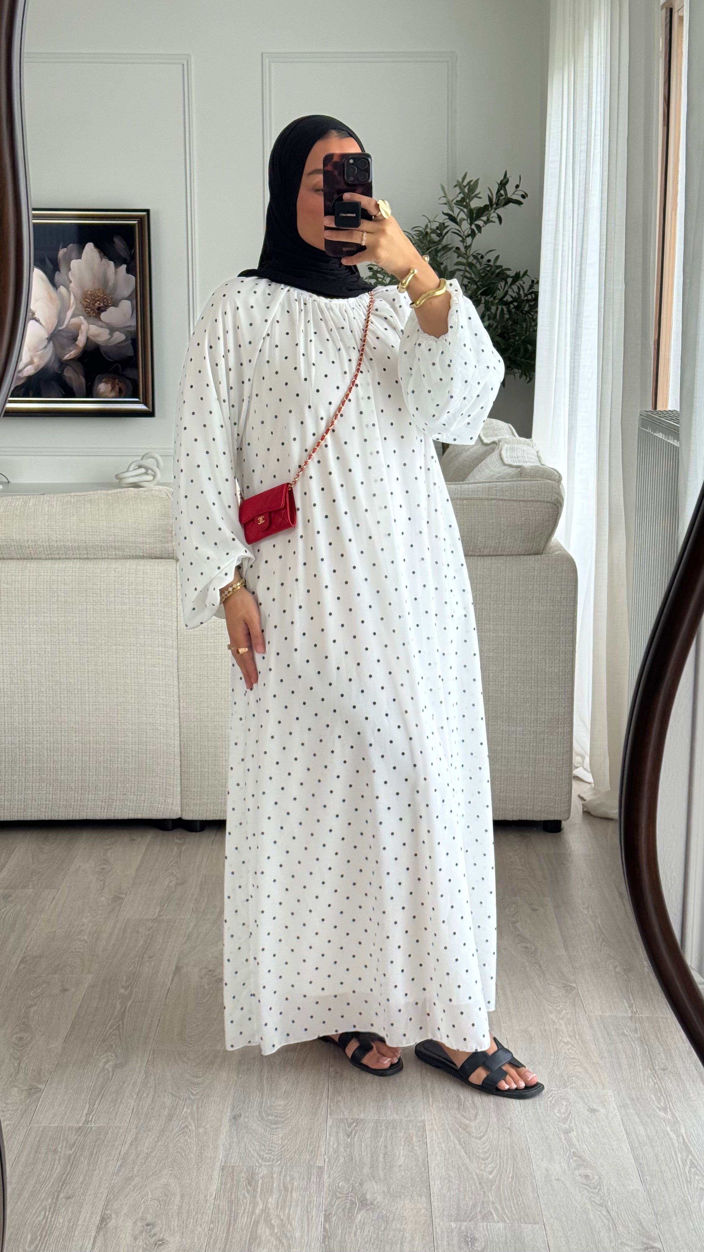 Robe à pois manches bouffantes | blanc