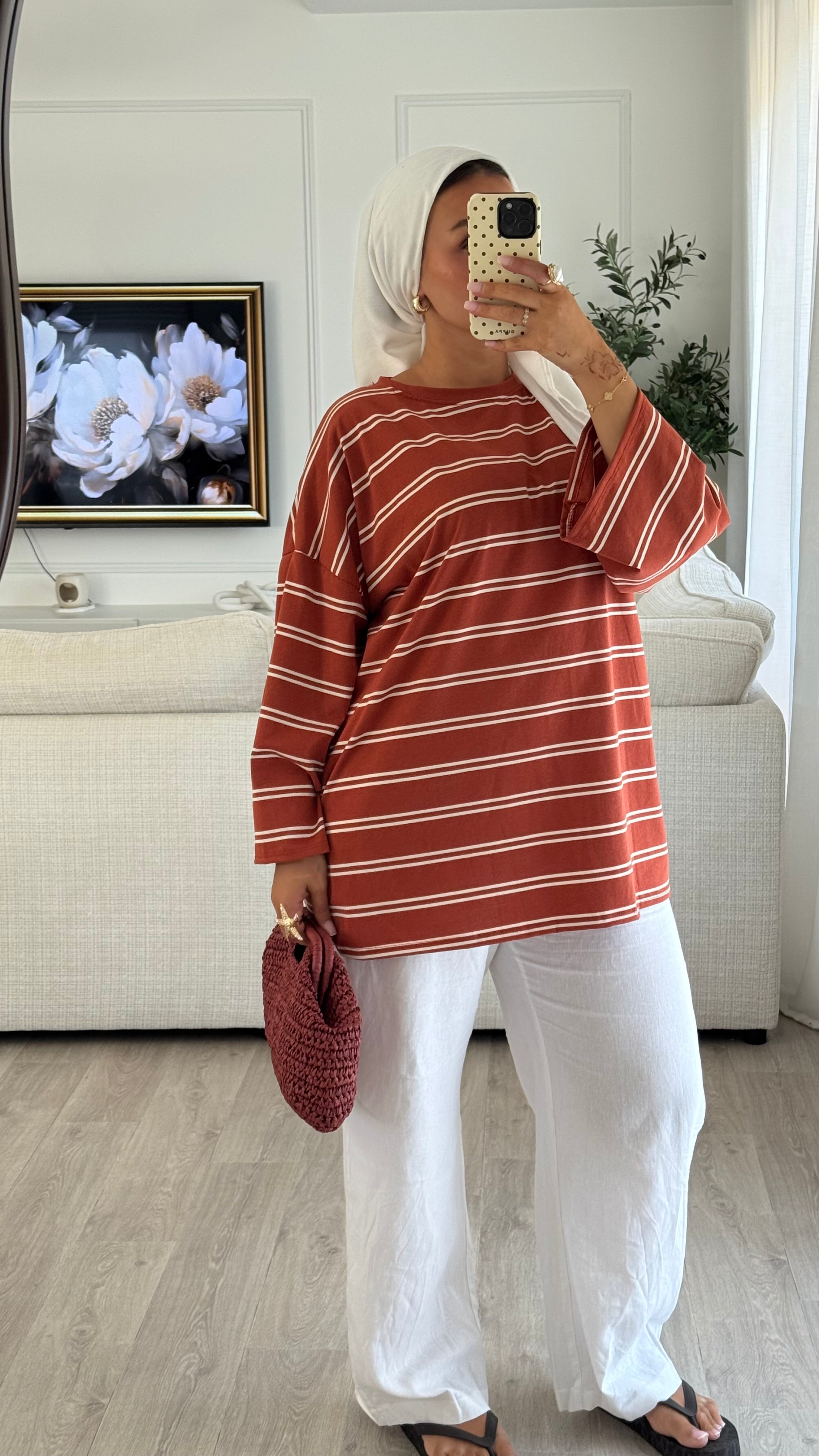 T-shirt Oversize rayée| terracota