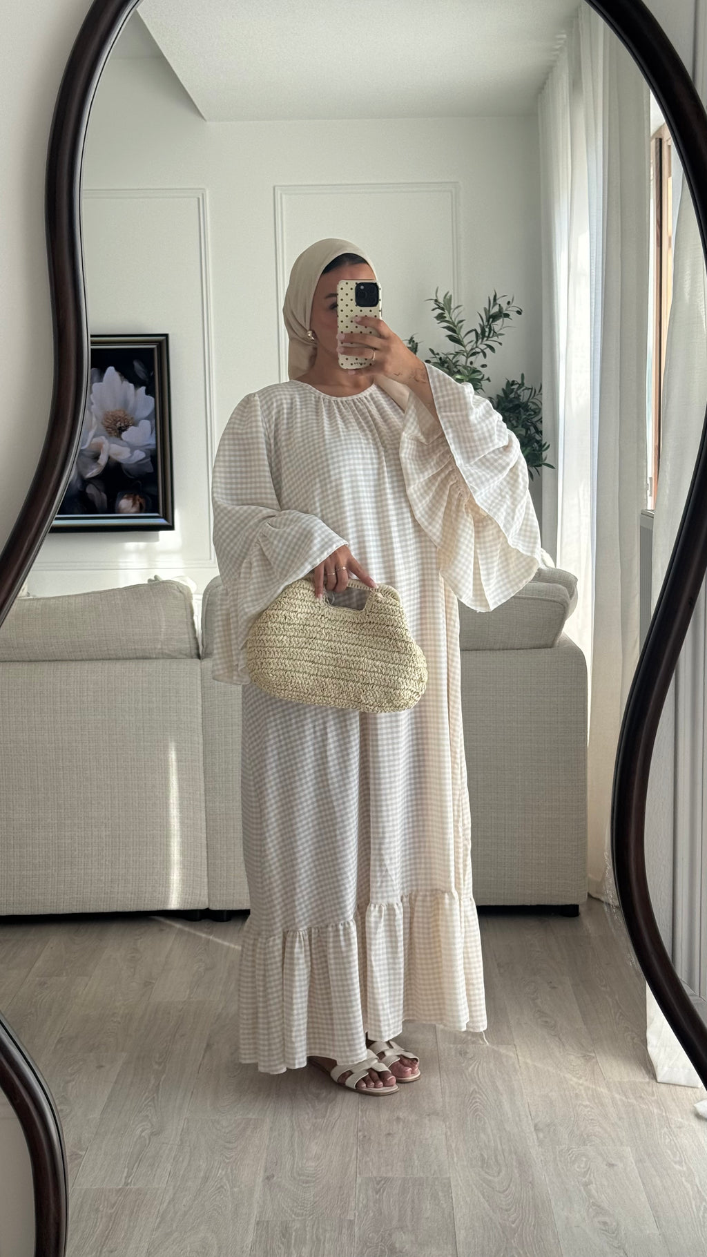 Robe à volant Vichy | Beige