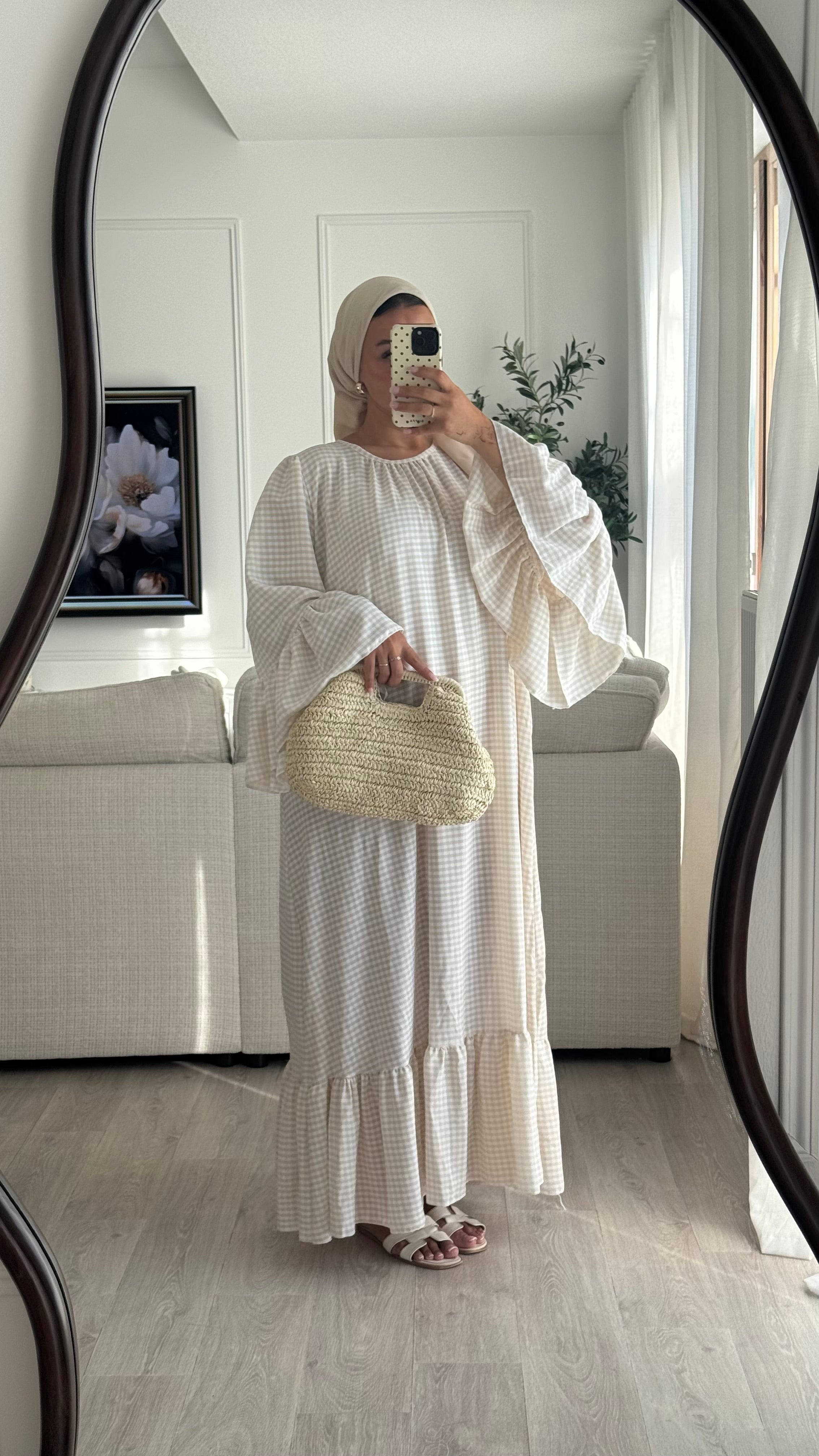 Robe à volant Vichy | Beige