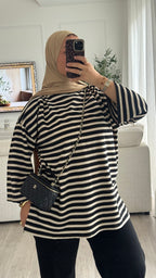 T-Shirt Oversize rayé | Noir-Beige