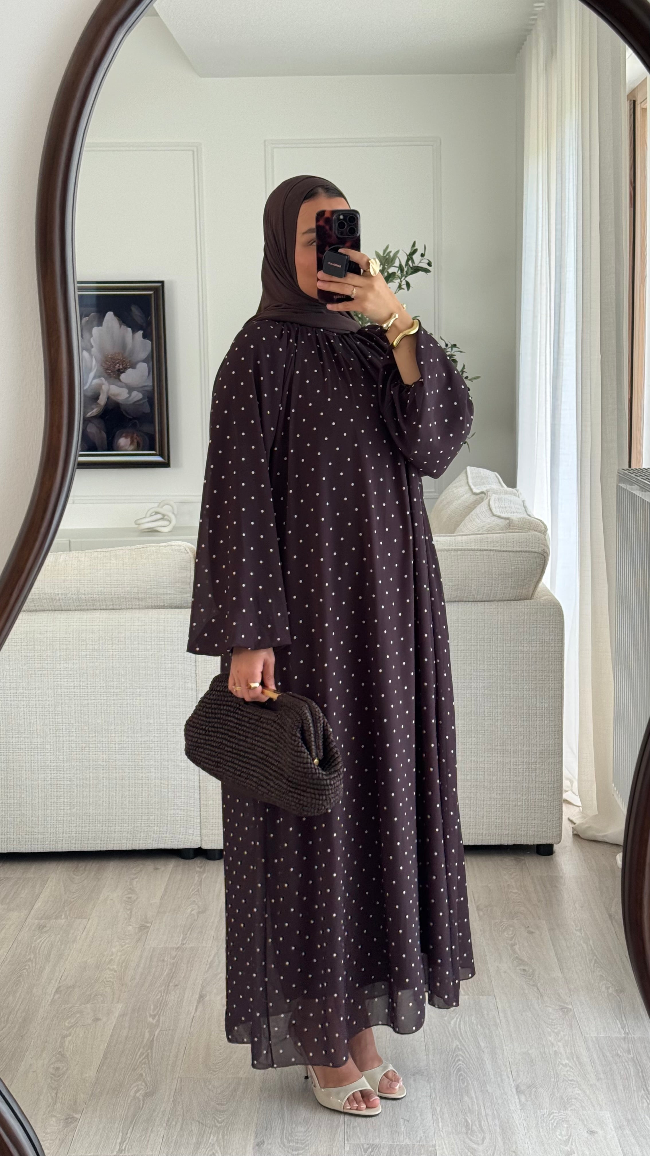 Robe à pois manches bouffantes | Marron