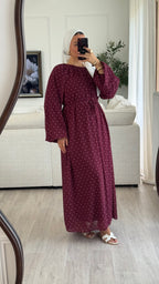 Robe à pois manches bouffantes | Bordeaux
