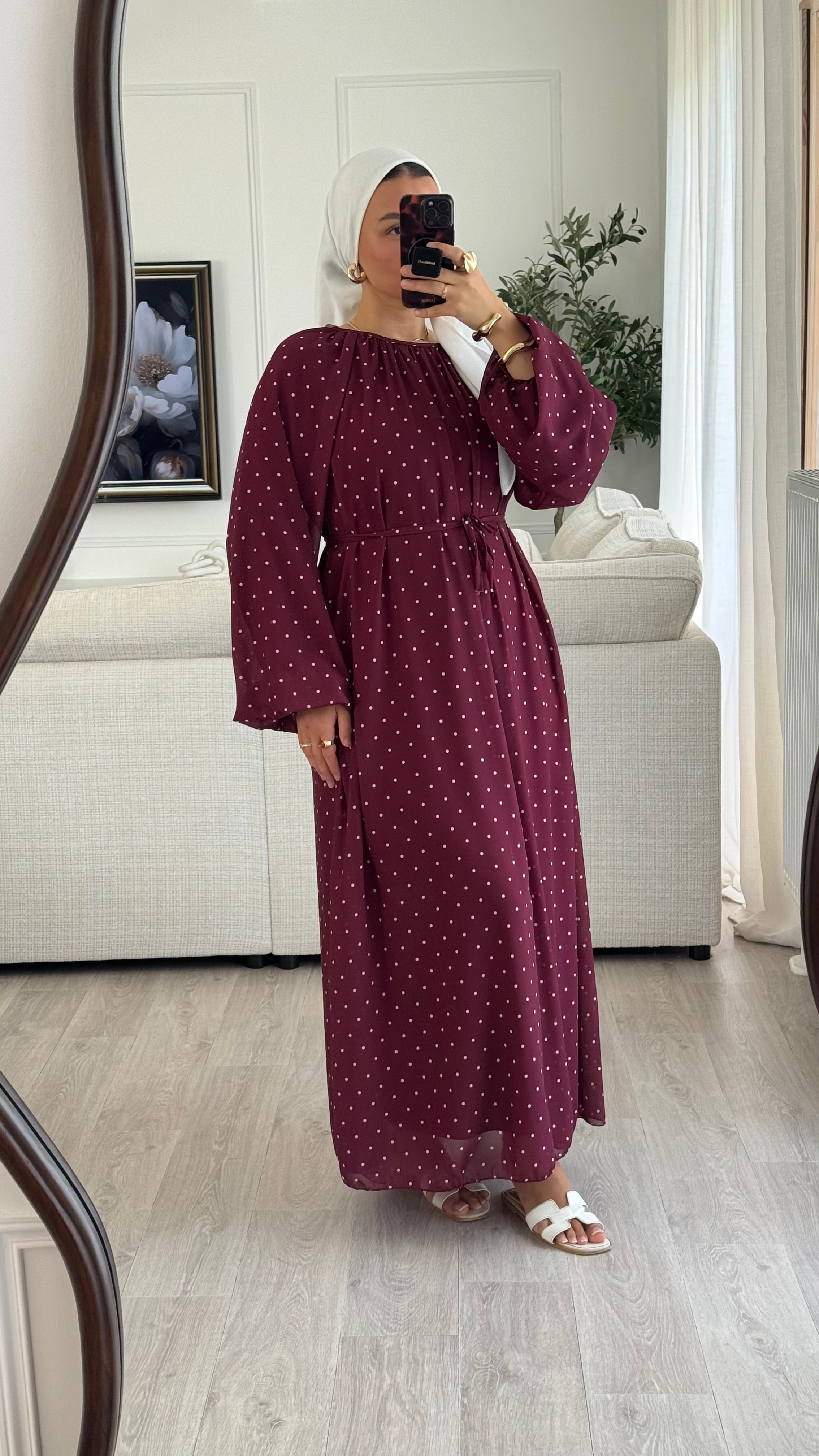 Robe à pois manches bouffantes | Bordeaux