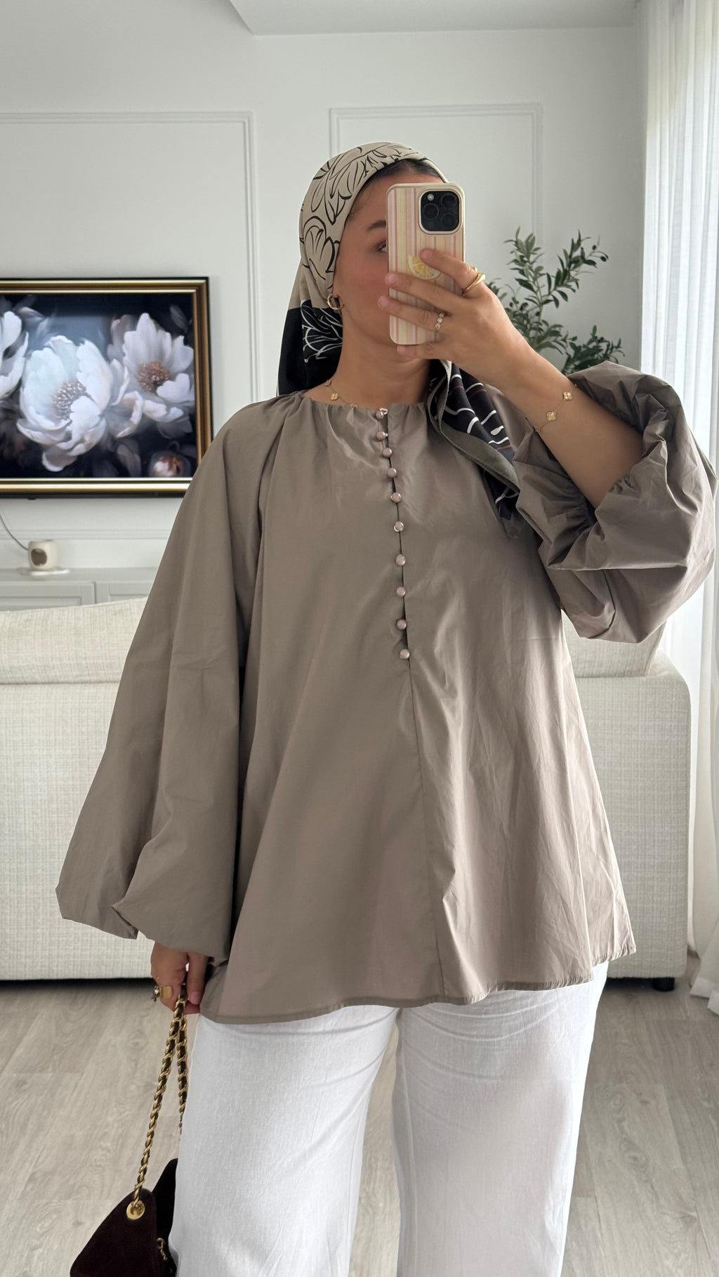Blouse 100% cotton | Taupe