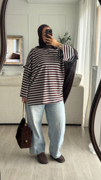 T-Shirt Oversize rayé | Bleu -Choco