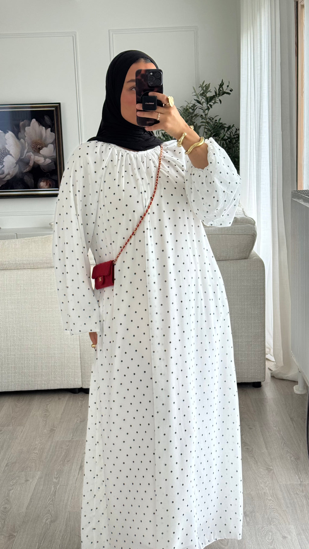 Robe à pois manches bouffantes | blanc