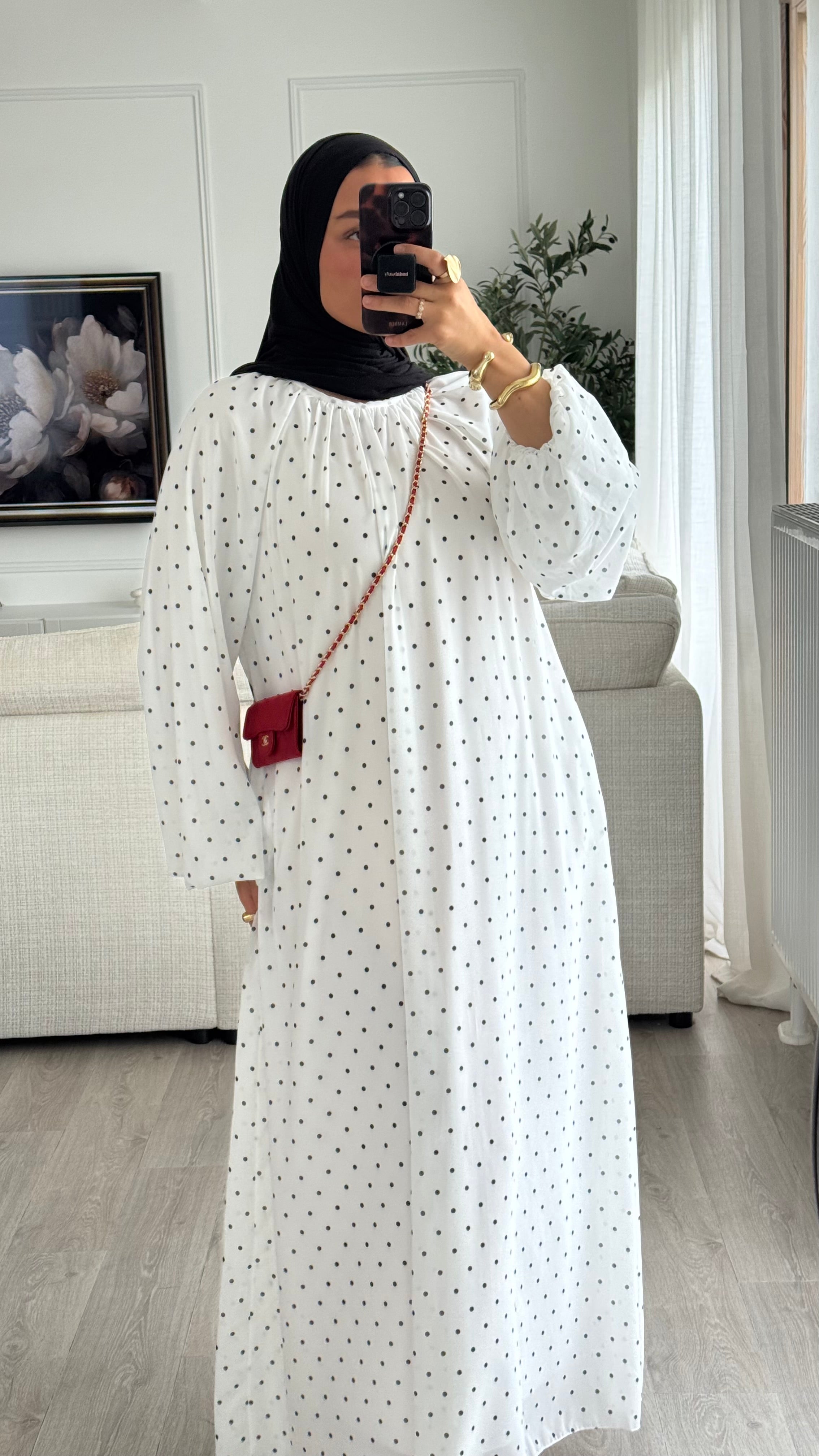 Robe à pois manches bouffantes | blanc