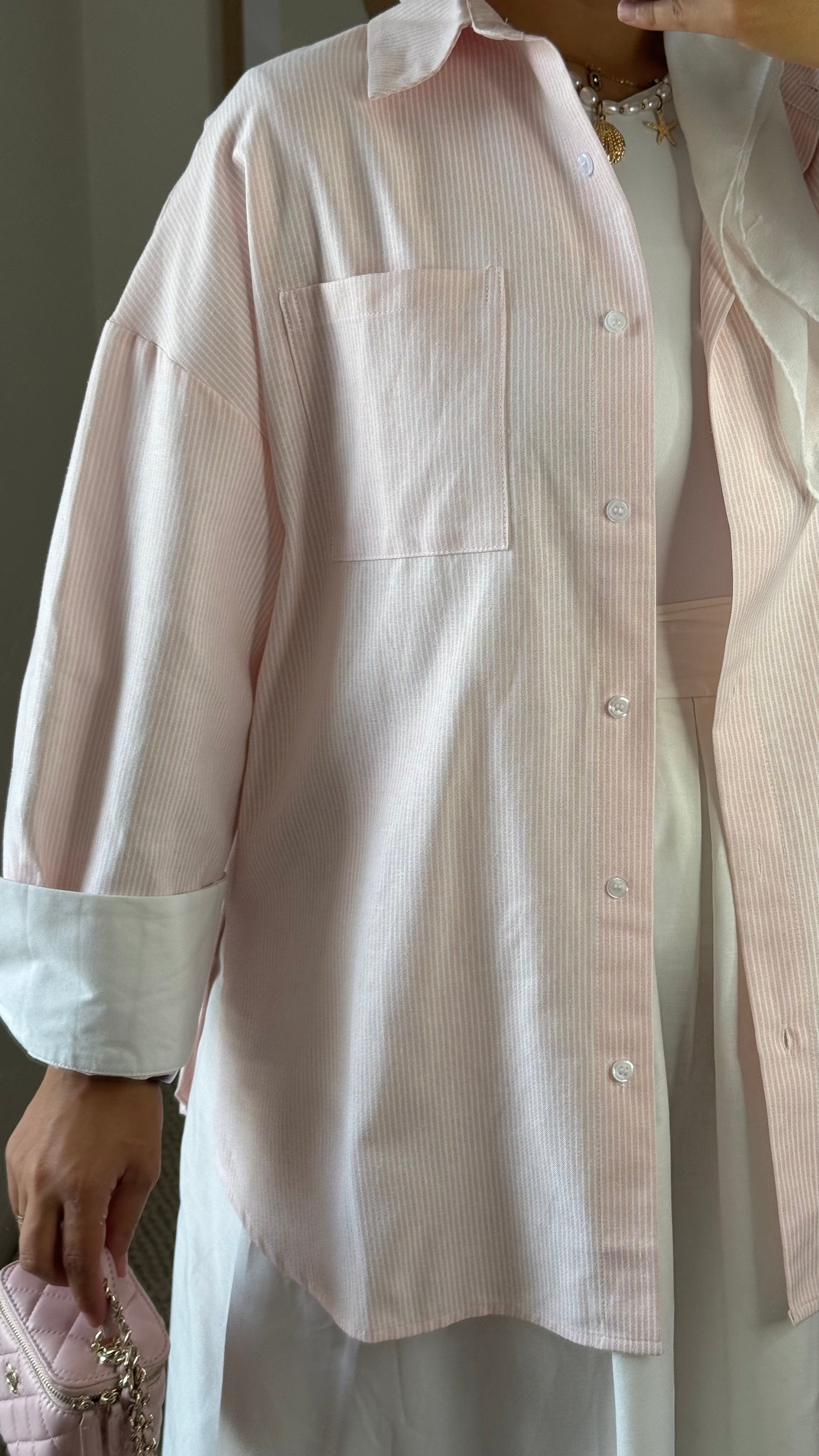 Chemise oversize rayée | rose