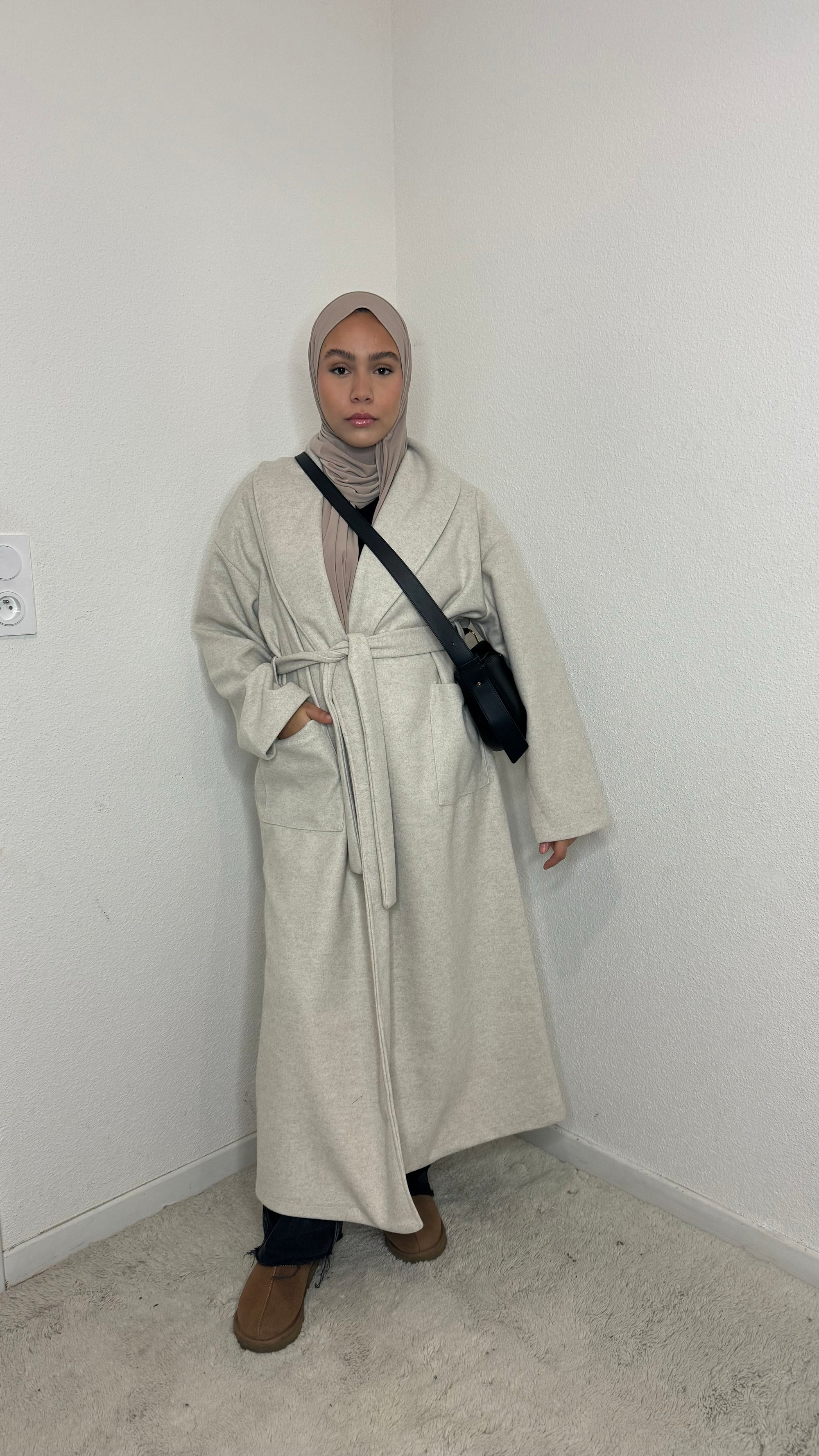 Manteau long noir chiné
