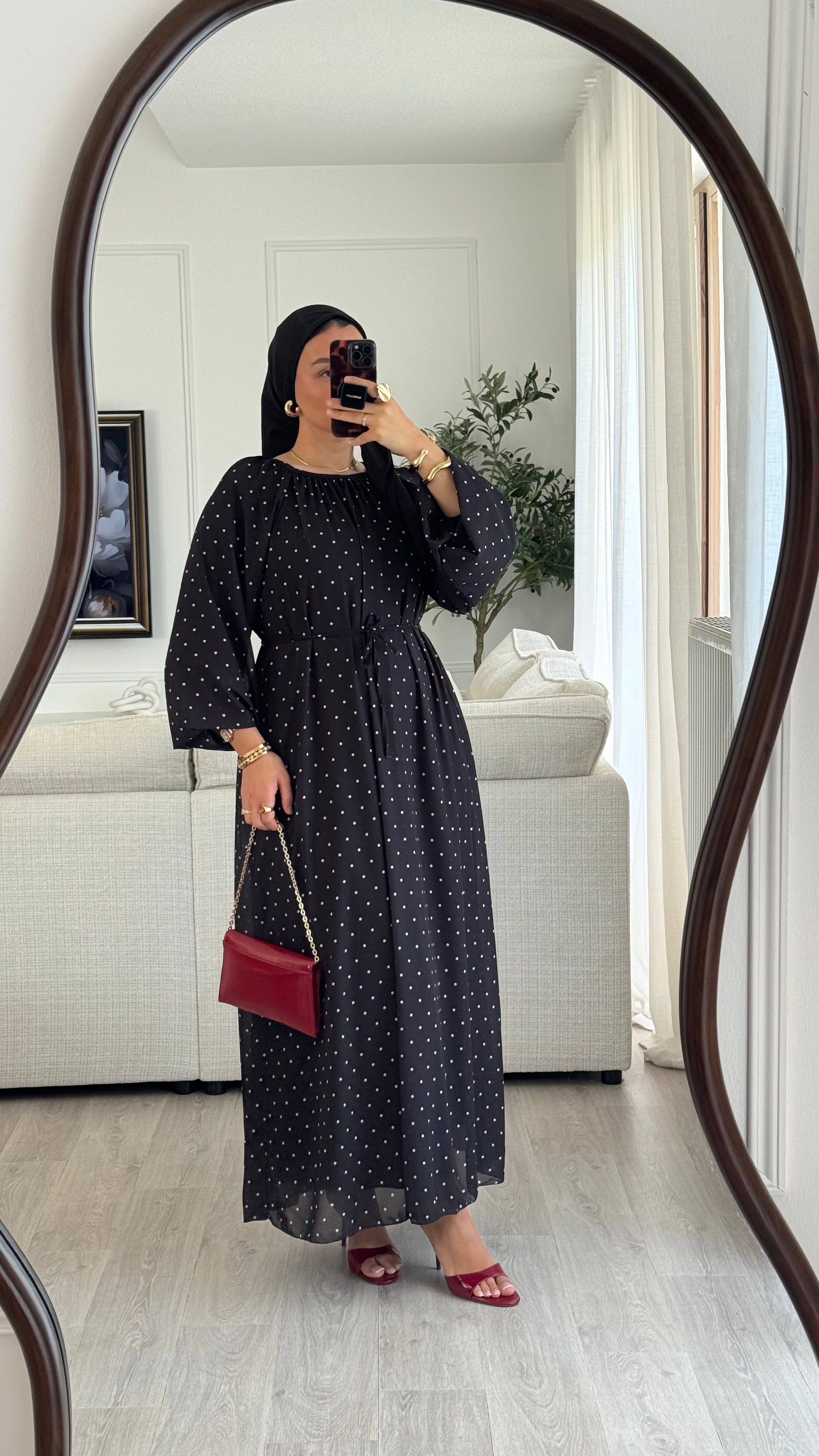 Robe à pois manches bouffantes | Noir