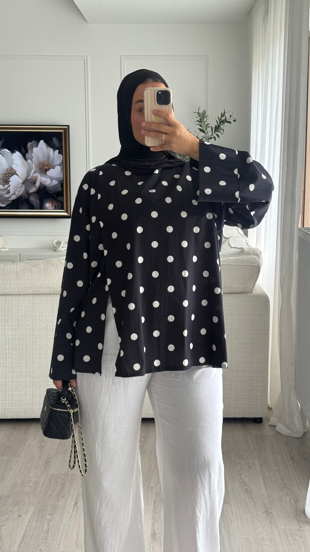 Blouse fentes | Noir à pois