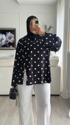 Blouse fentes | Noir à pois