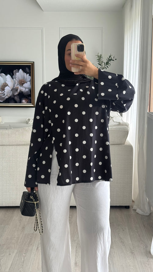 Blouse fentes | Noir à pois