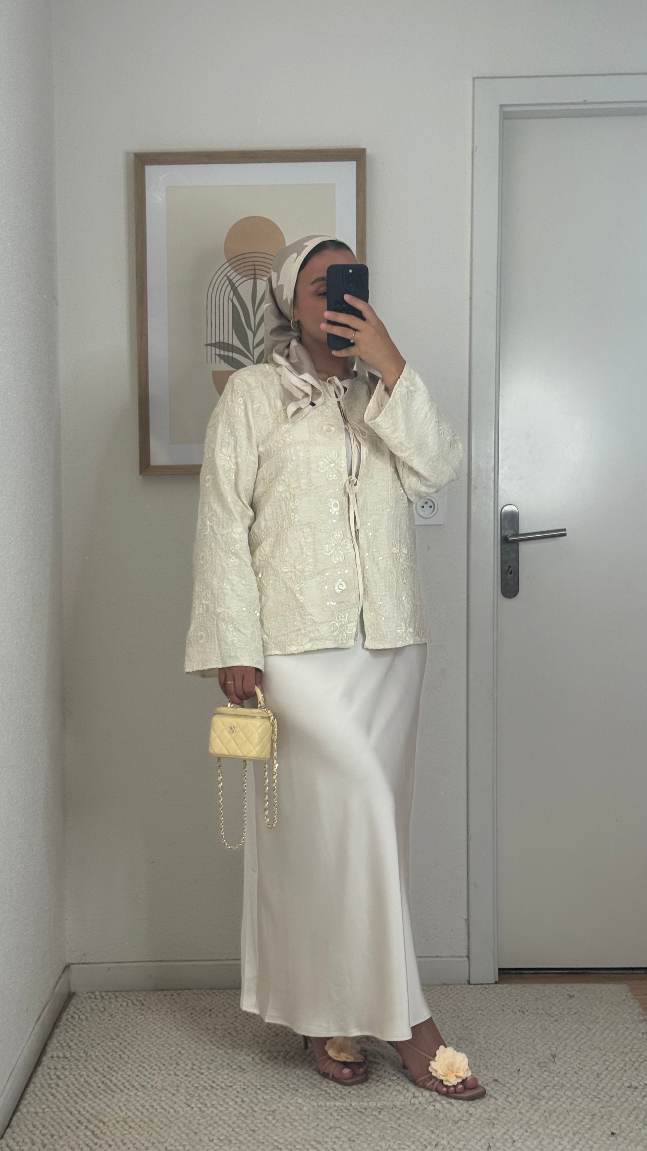 Off-white satin skirt