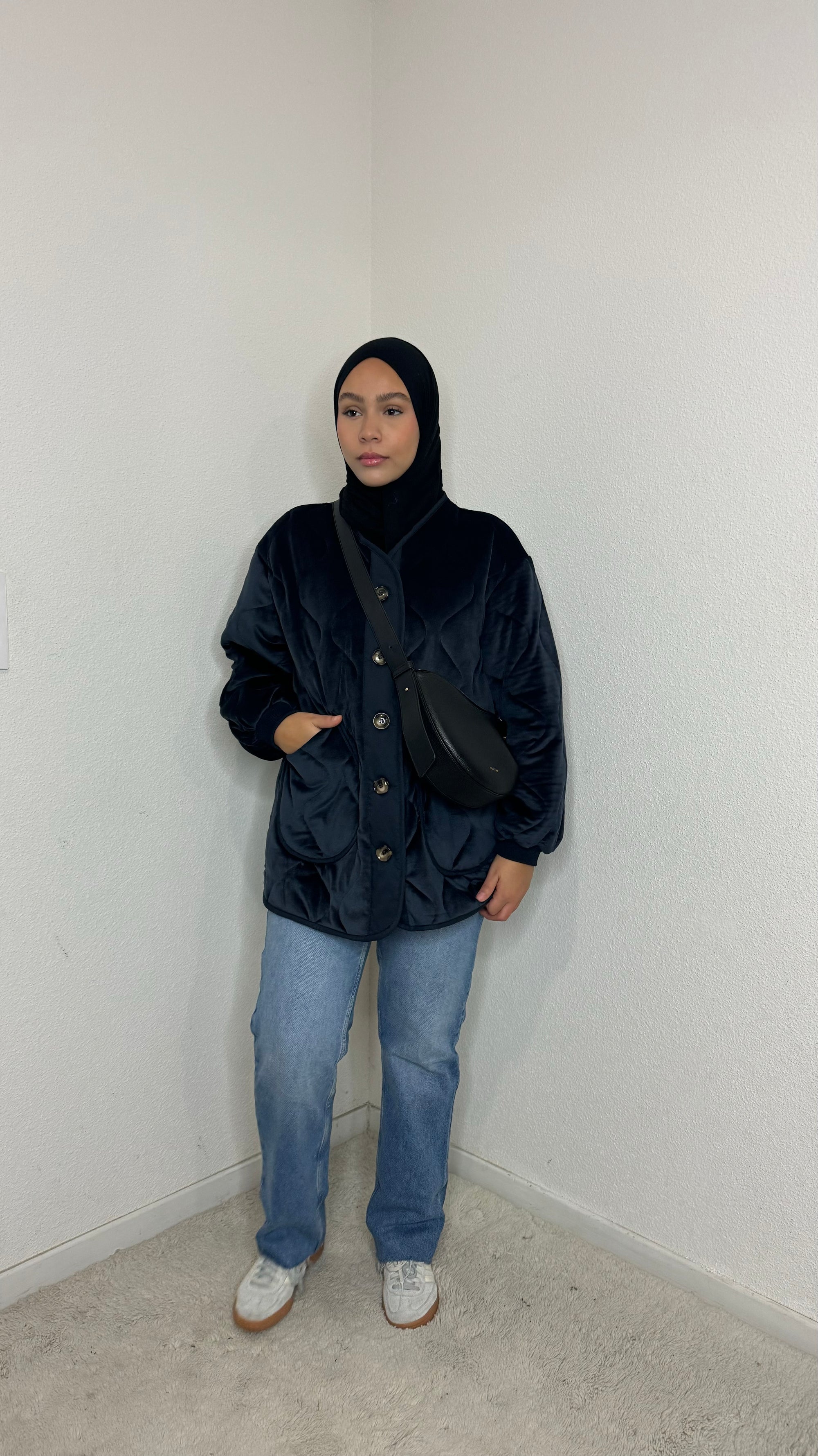 Veste matelassé en velours Bleu