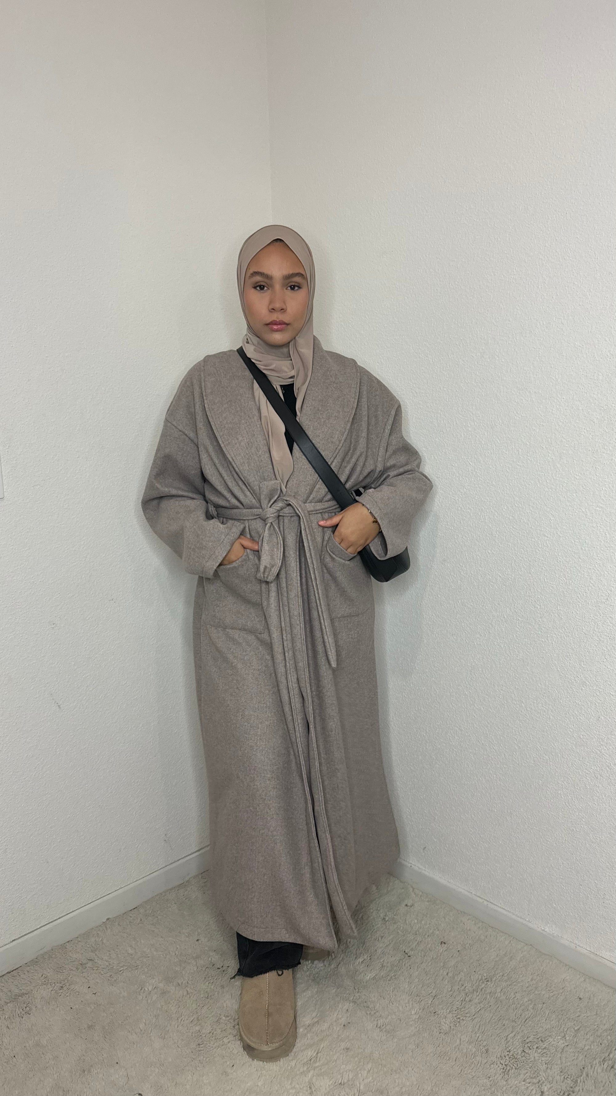 Manteau long noir chiné