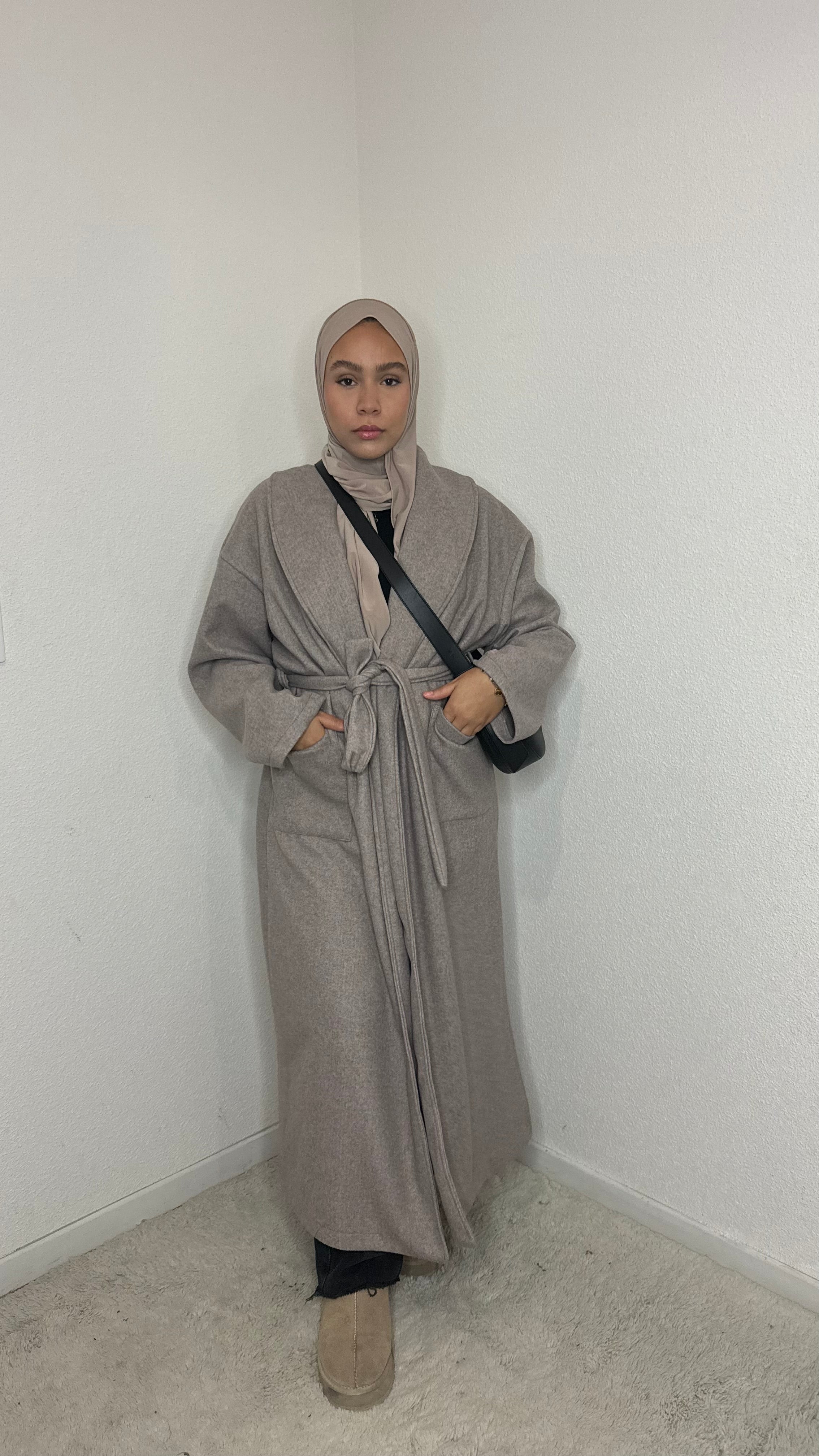 Manteau long noir chiné