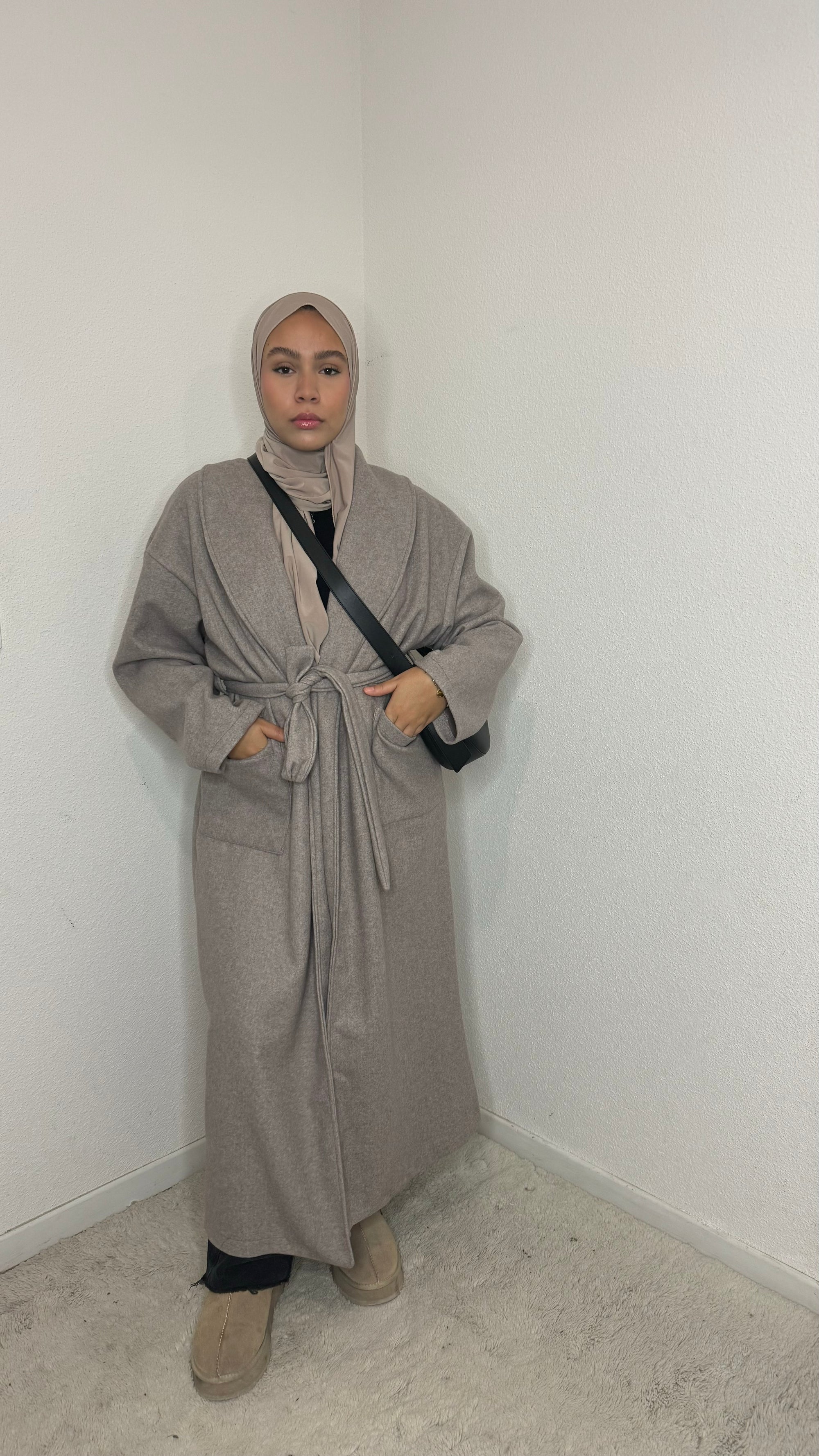 Manteau long noir chiné