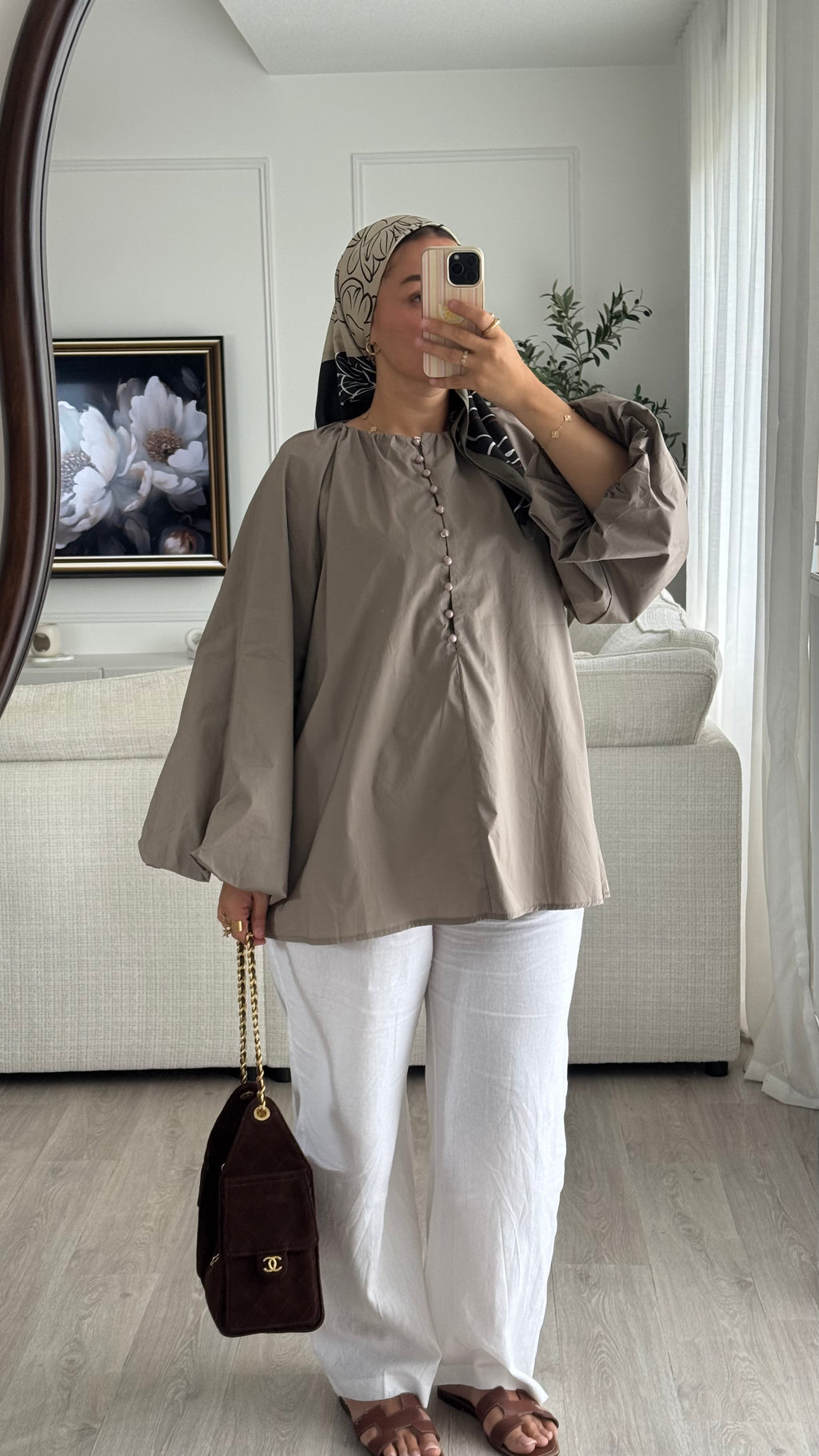 Blouse 100% cotton | Taupe