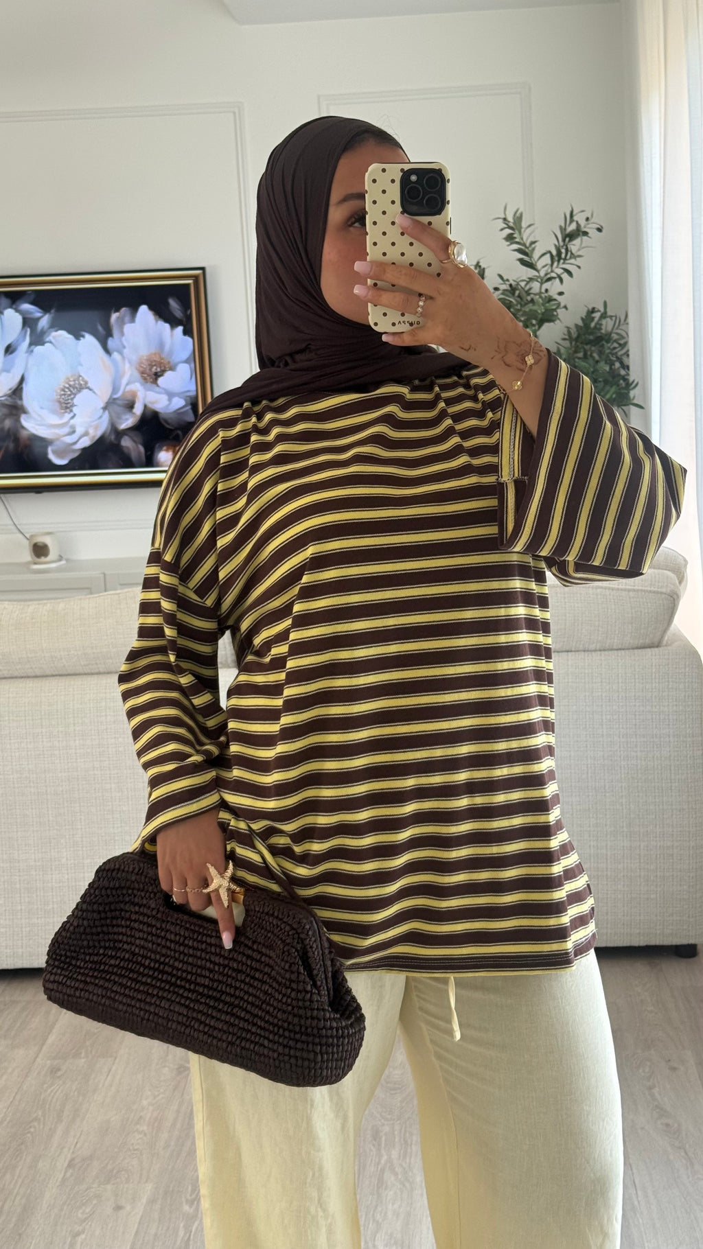 T-shirt Oversize rayée| jaune - Marron