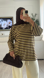 T-shirt Oversize rayée| jaune - Marron