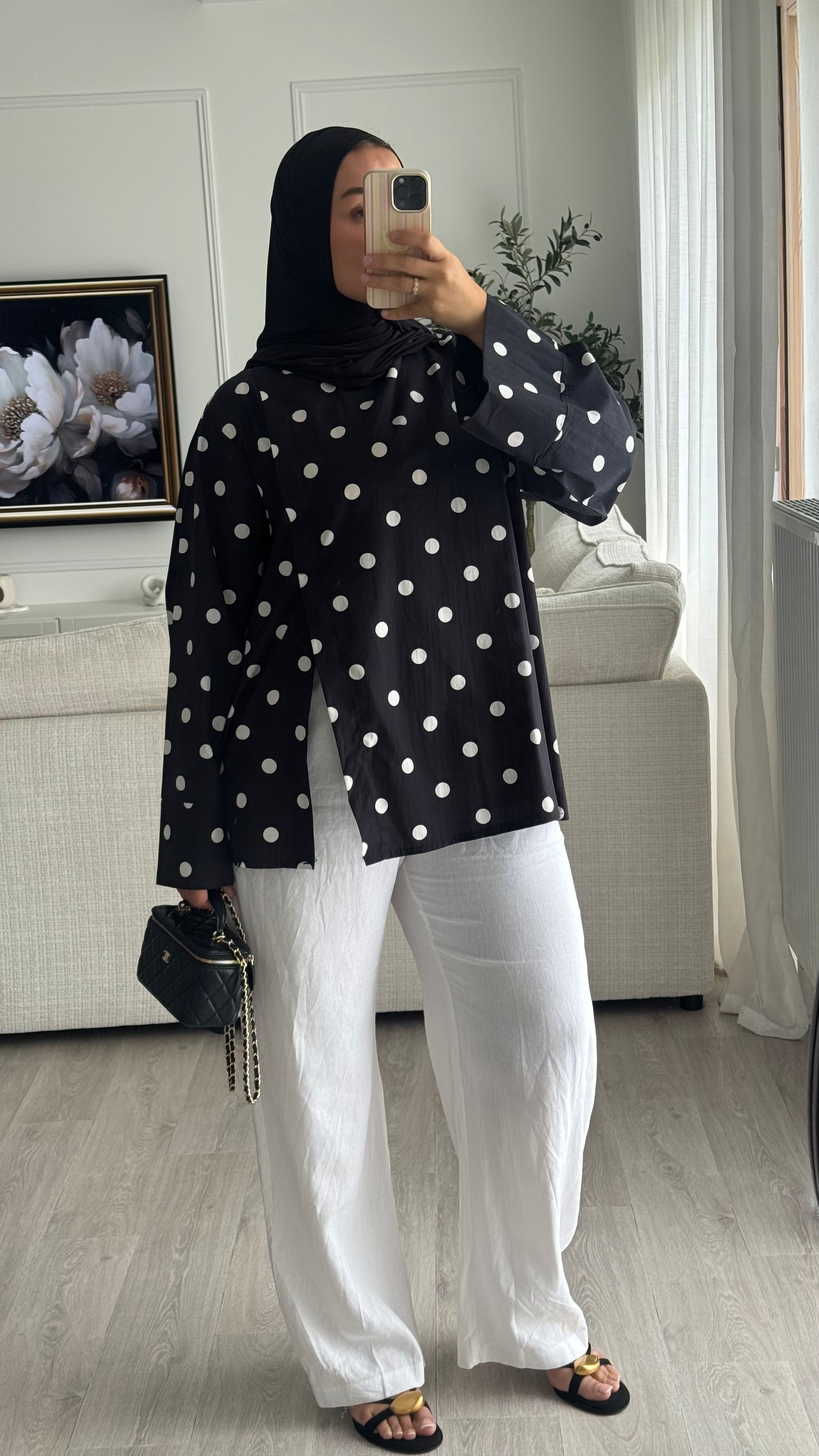 Blouse fentes | Noir à pois