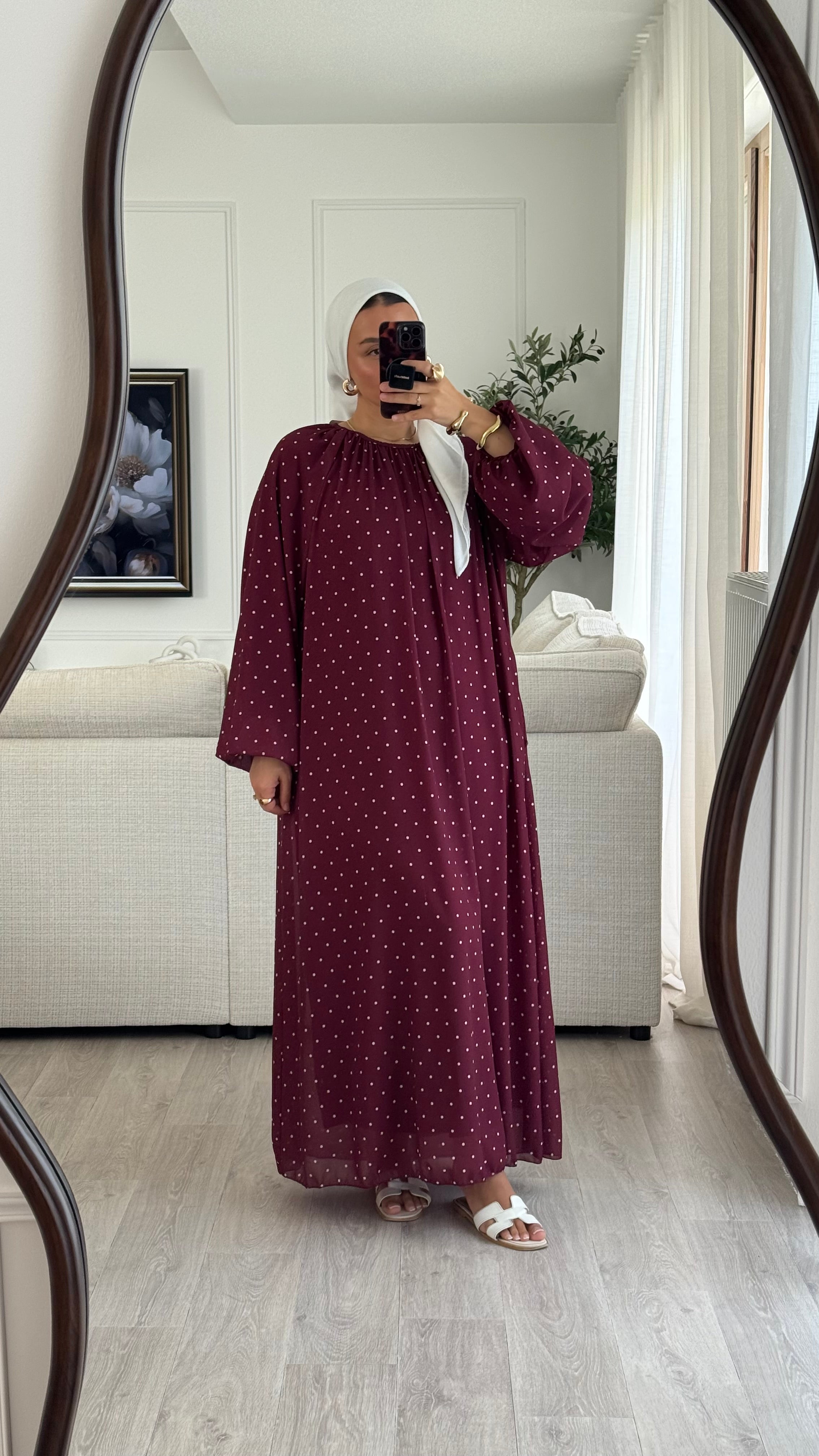 Robe à pois manches bouffantes | Bordeaux