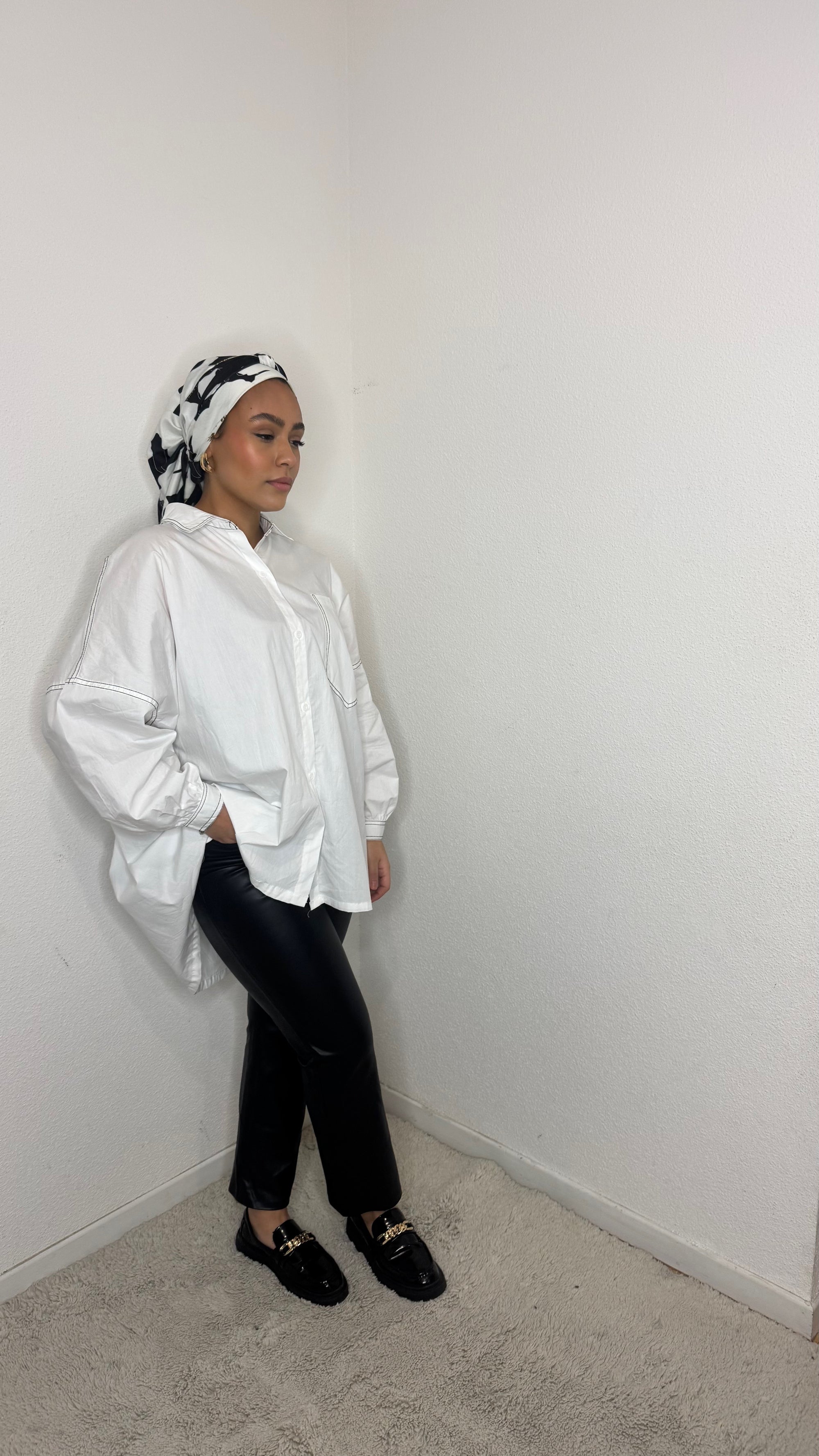 Chemise oversize blanche à surpiqûres