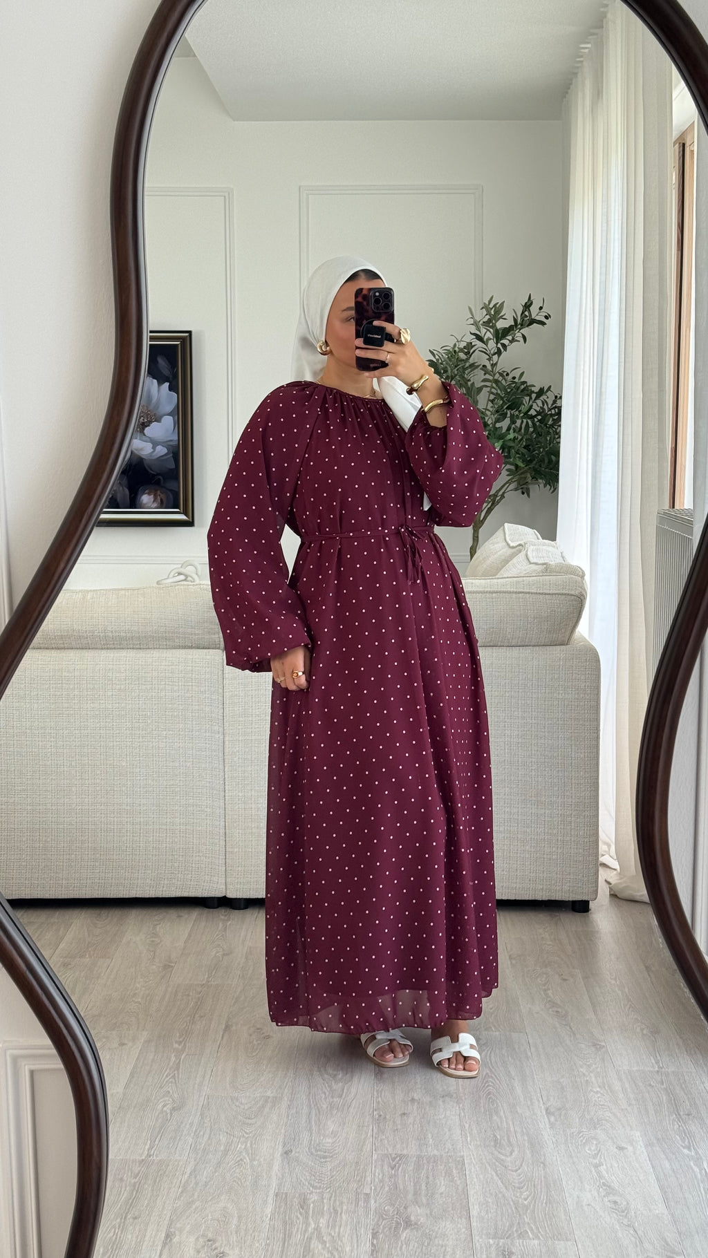 Robe à pois manches bouffantes | Bordeaux
