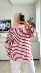 T-shirt Oversize rayée| Rose