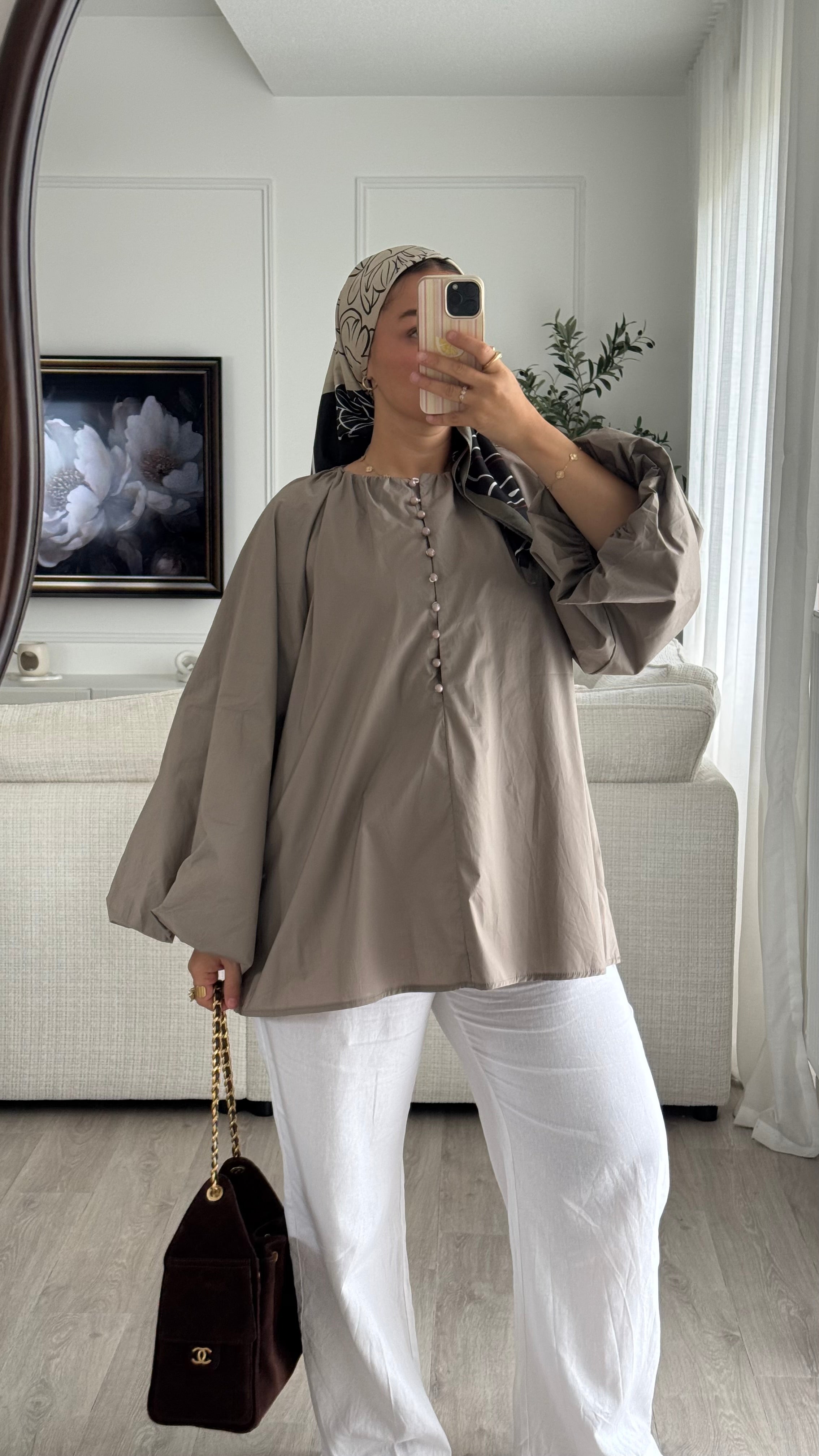 Blouse 100% cotton | Taupe