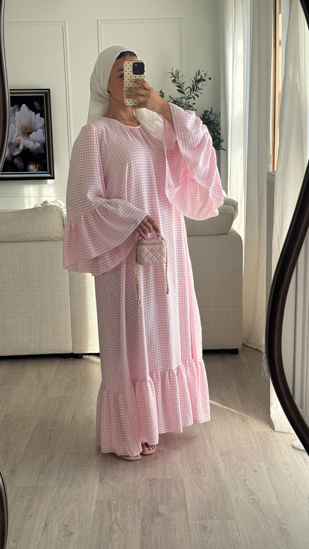 Robe à volant Vichy | Rose