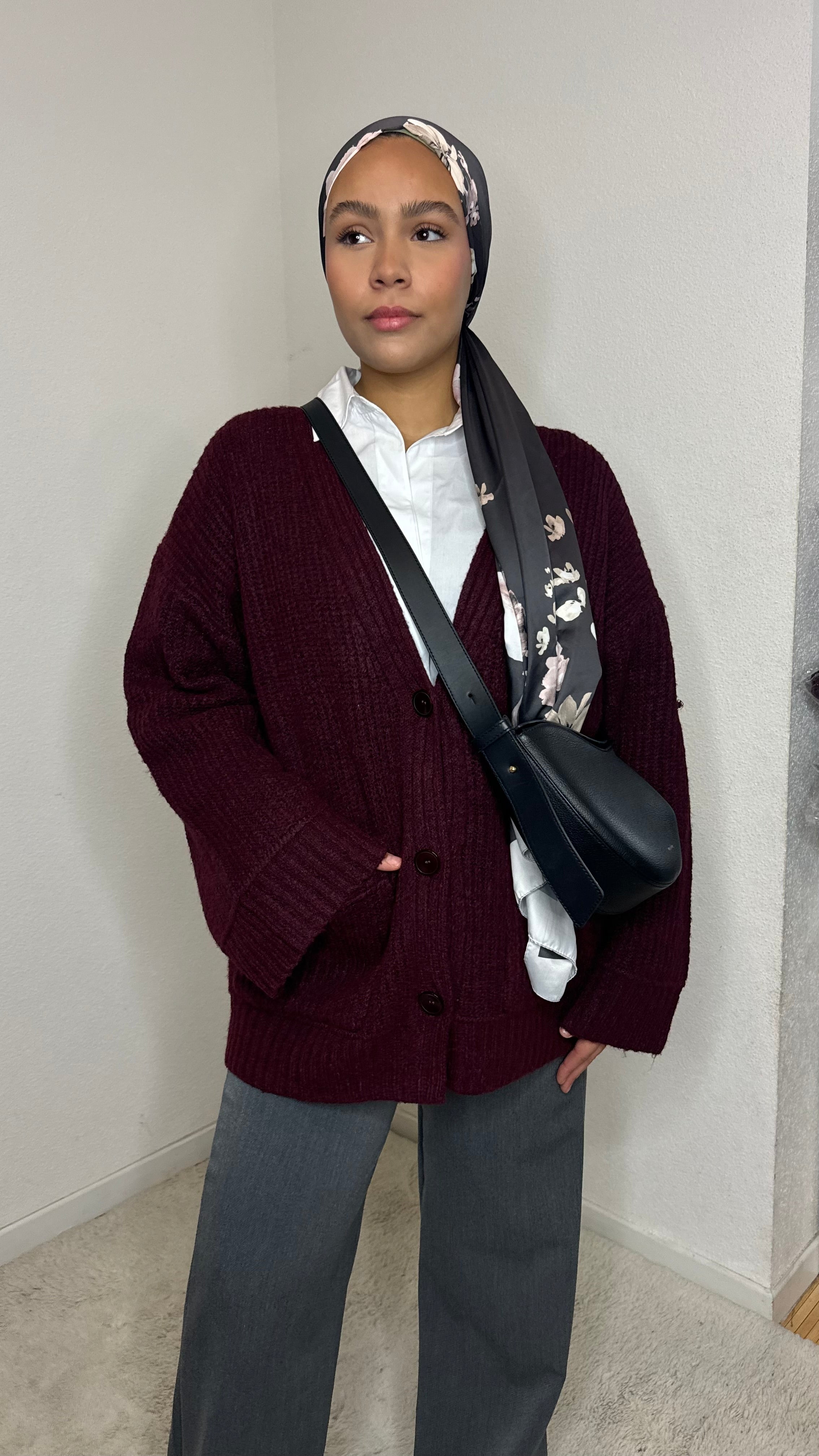 Cardigan oversize en laine Burgundy