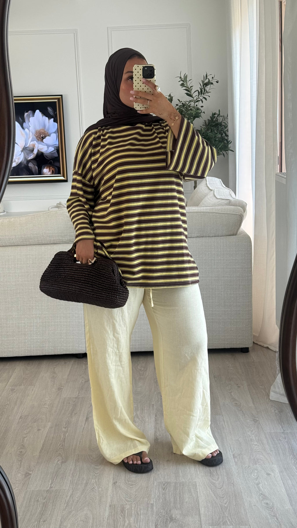T-shirt Oversize rayée| jaune - Marron