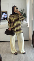 T-shirt Oversize rayée| jaune - Marron
