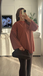 T-shirt Oversize rayée| Brik - Marron
