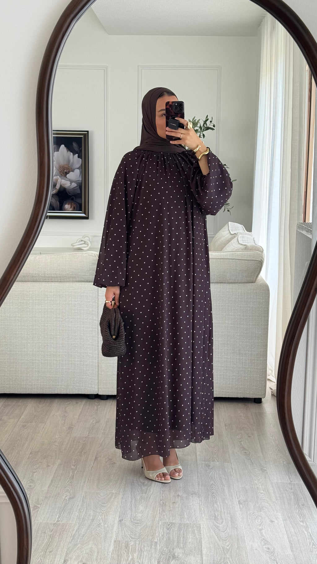 Robe à pois manches bouffantes | Marron