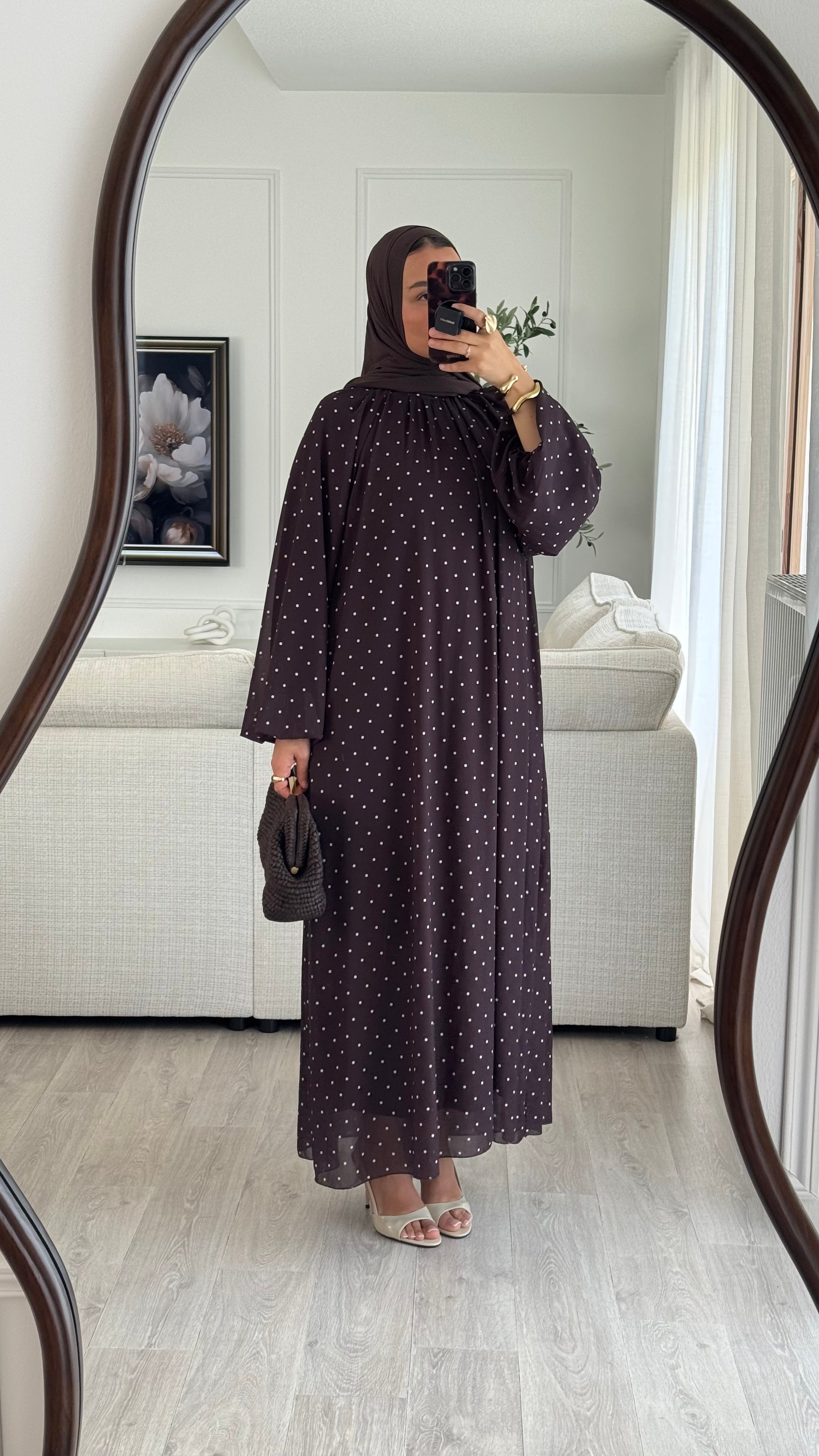 Robe à pois manches bouffantes | Marron