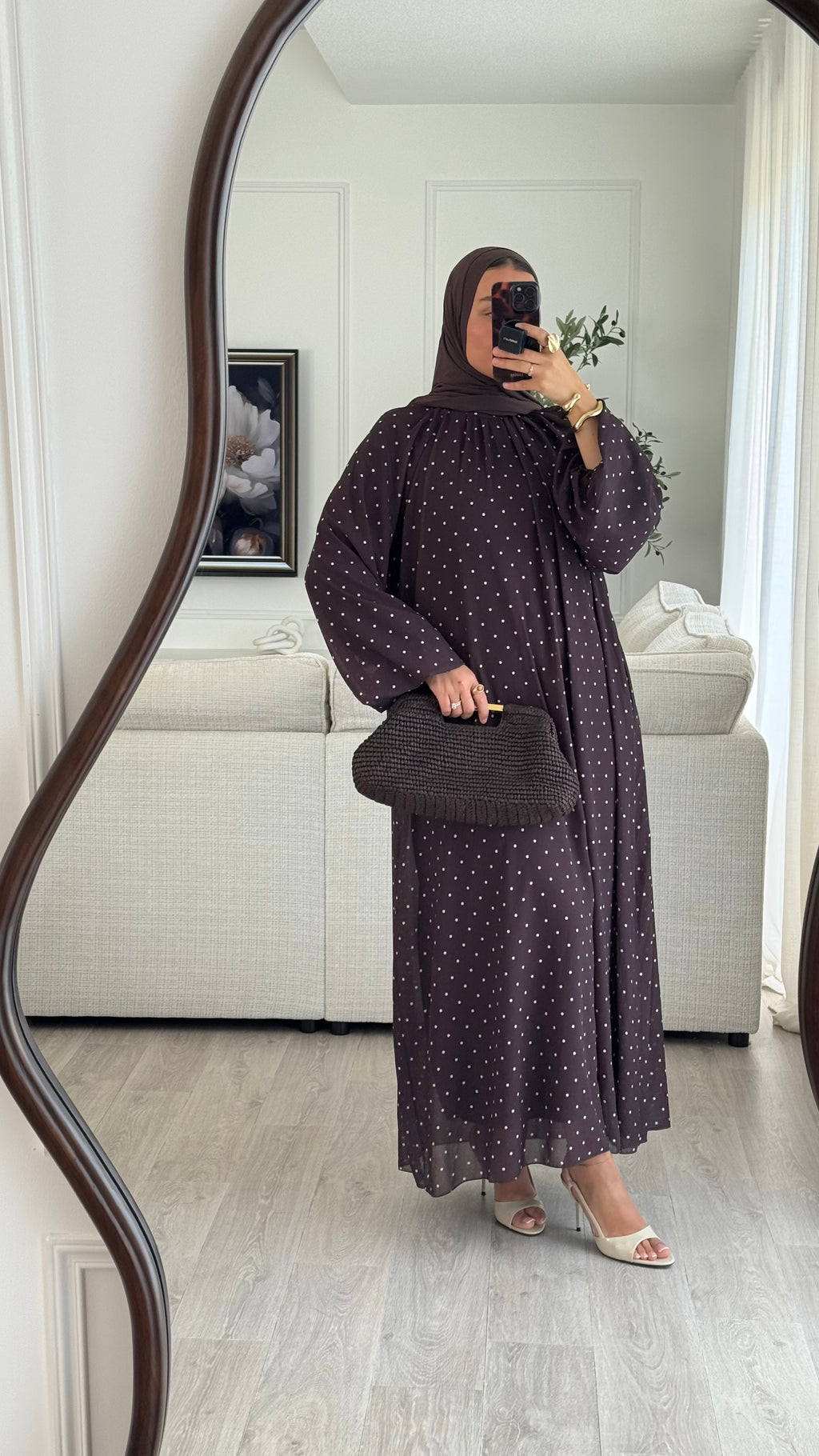 Robe à pois manches bouffantes | Marron