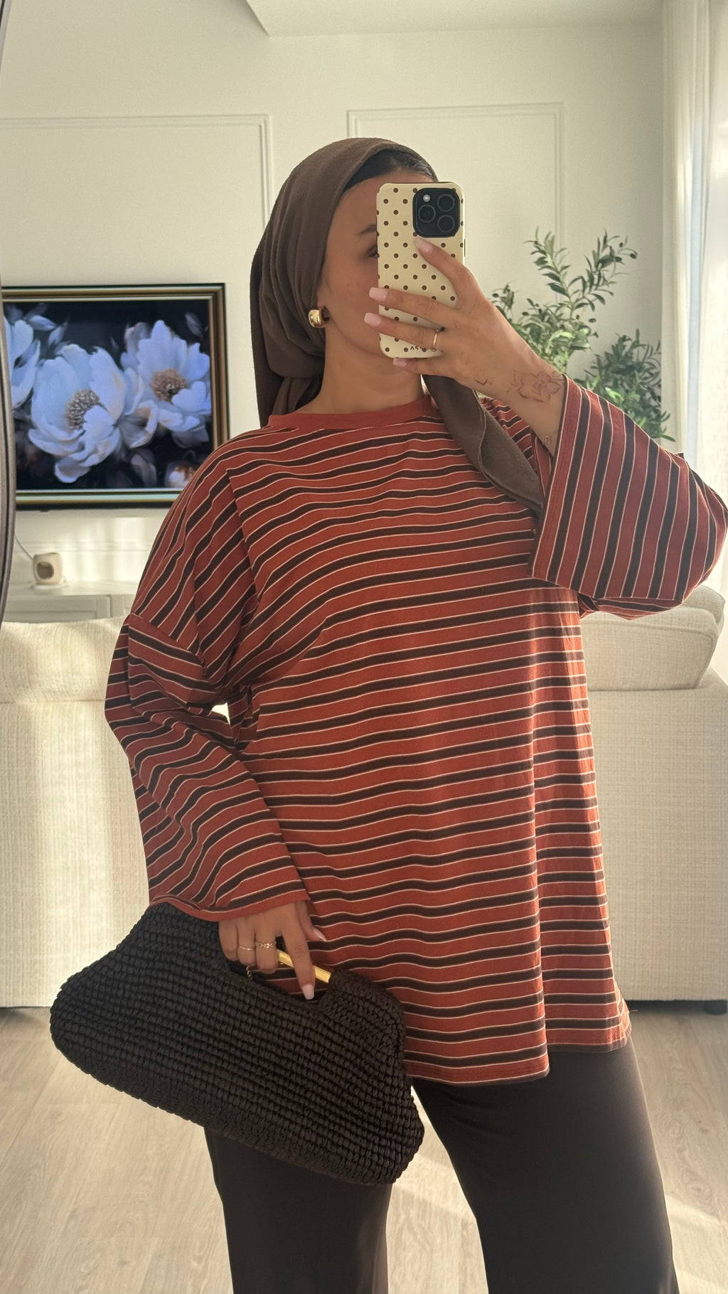 T-shirt Oversize rayée| Brik - Marron