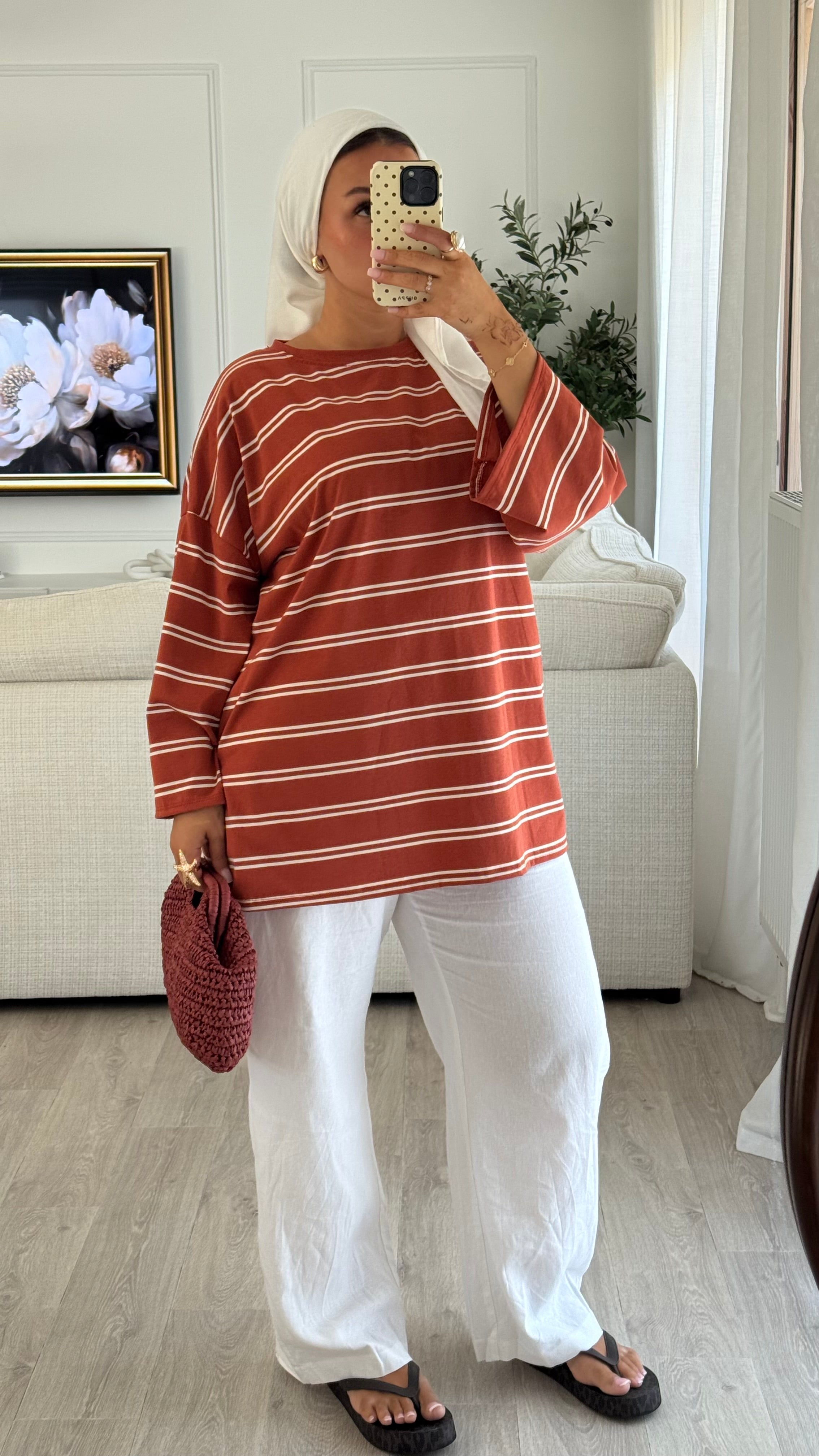 T-shirt Oversize rayée| terracota