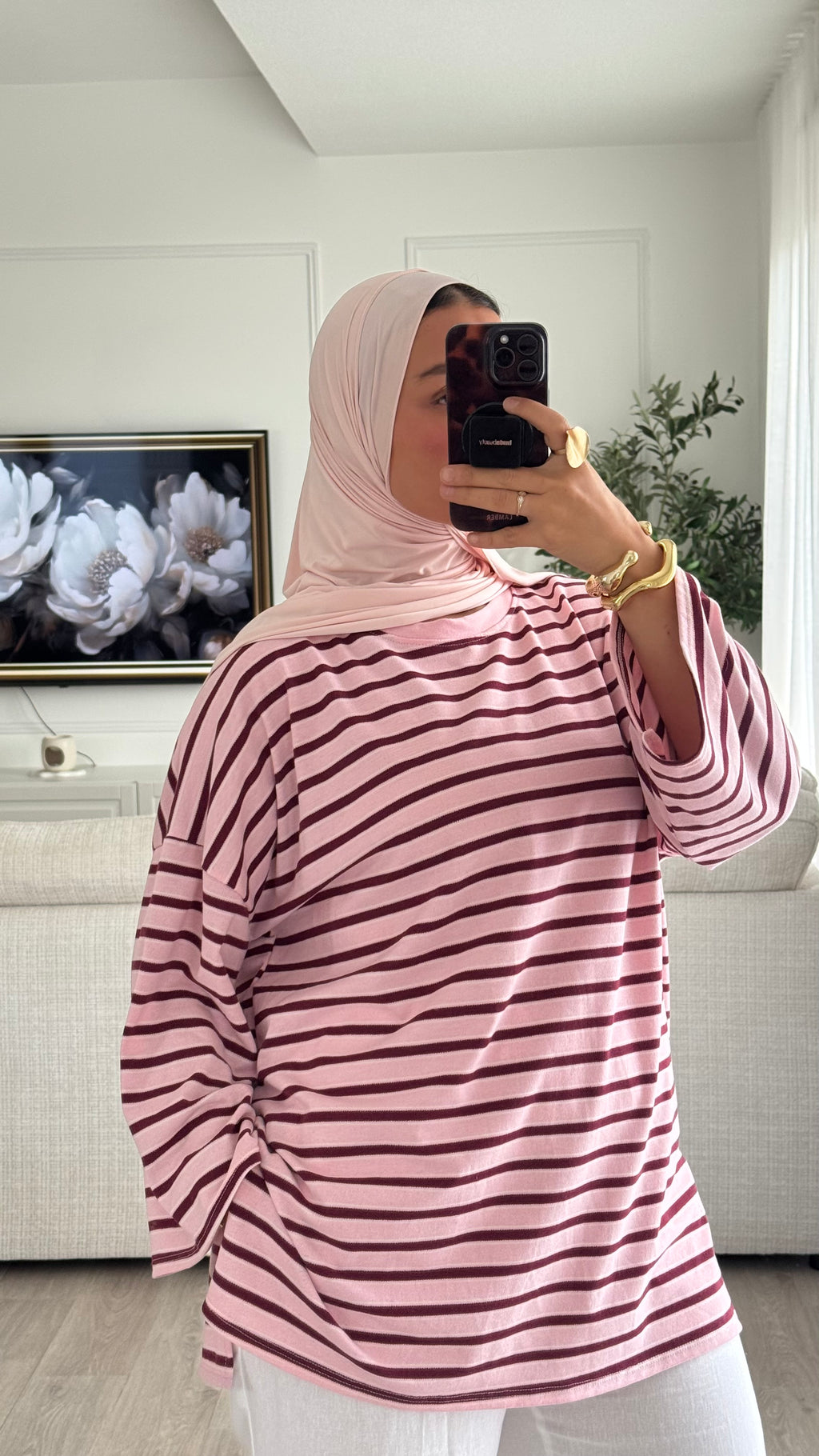 T-shirt Oversize rayée| Rose