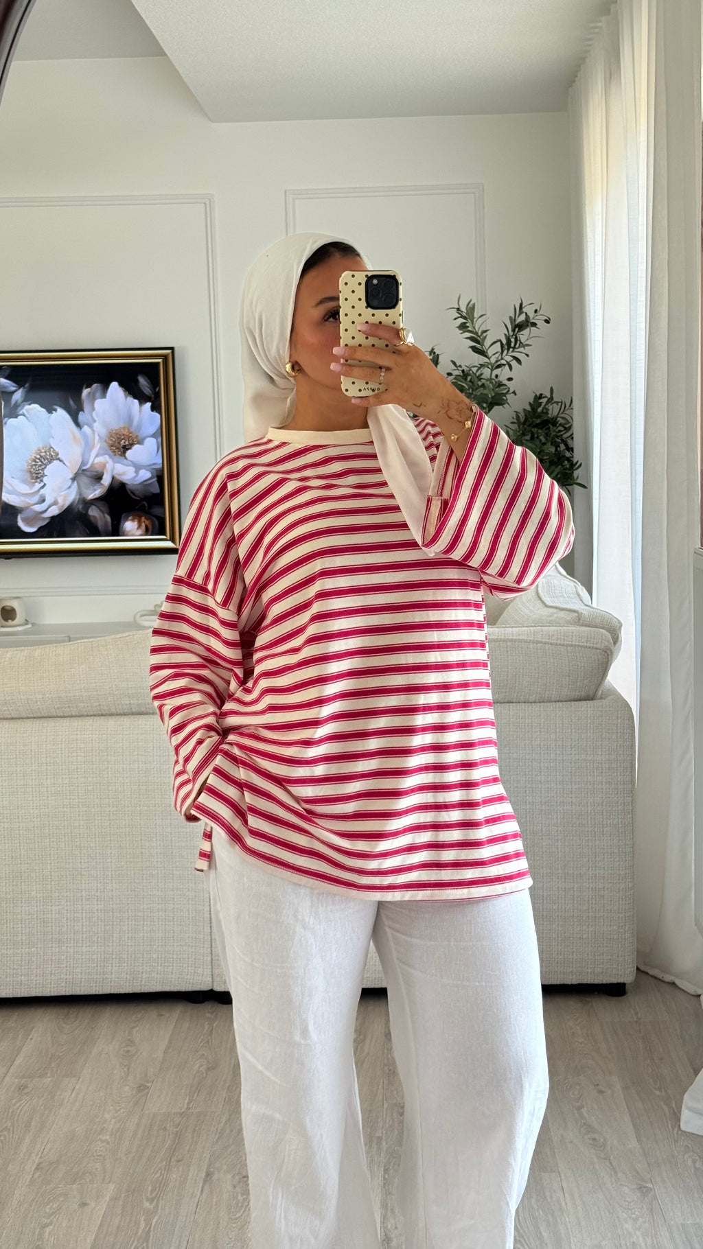 T-shirt Oversize rayée| Fushia