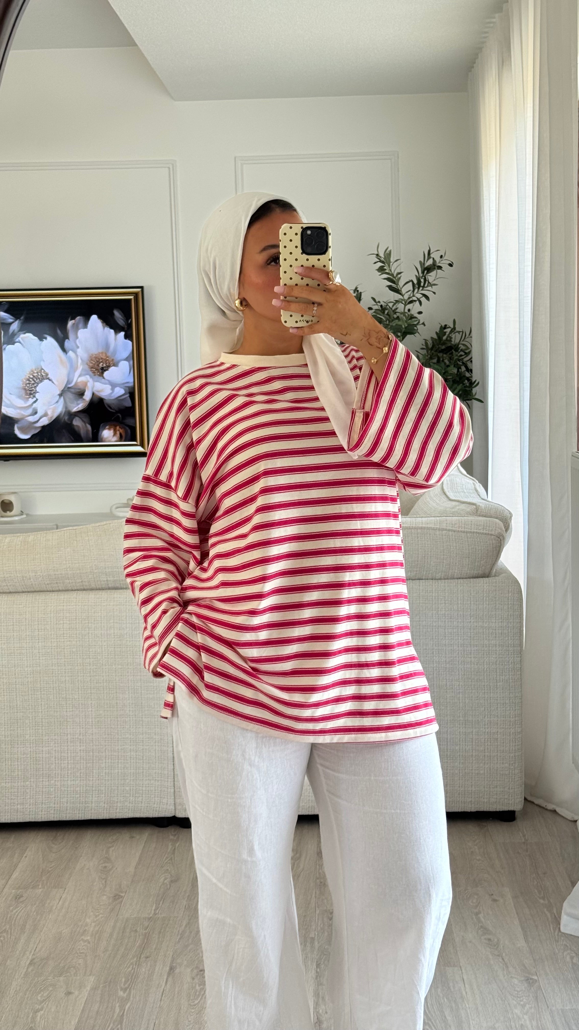 T-shirt Oversize rayée| Fushia
